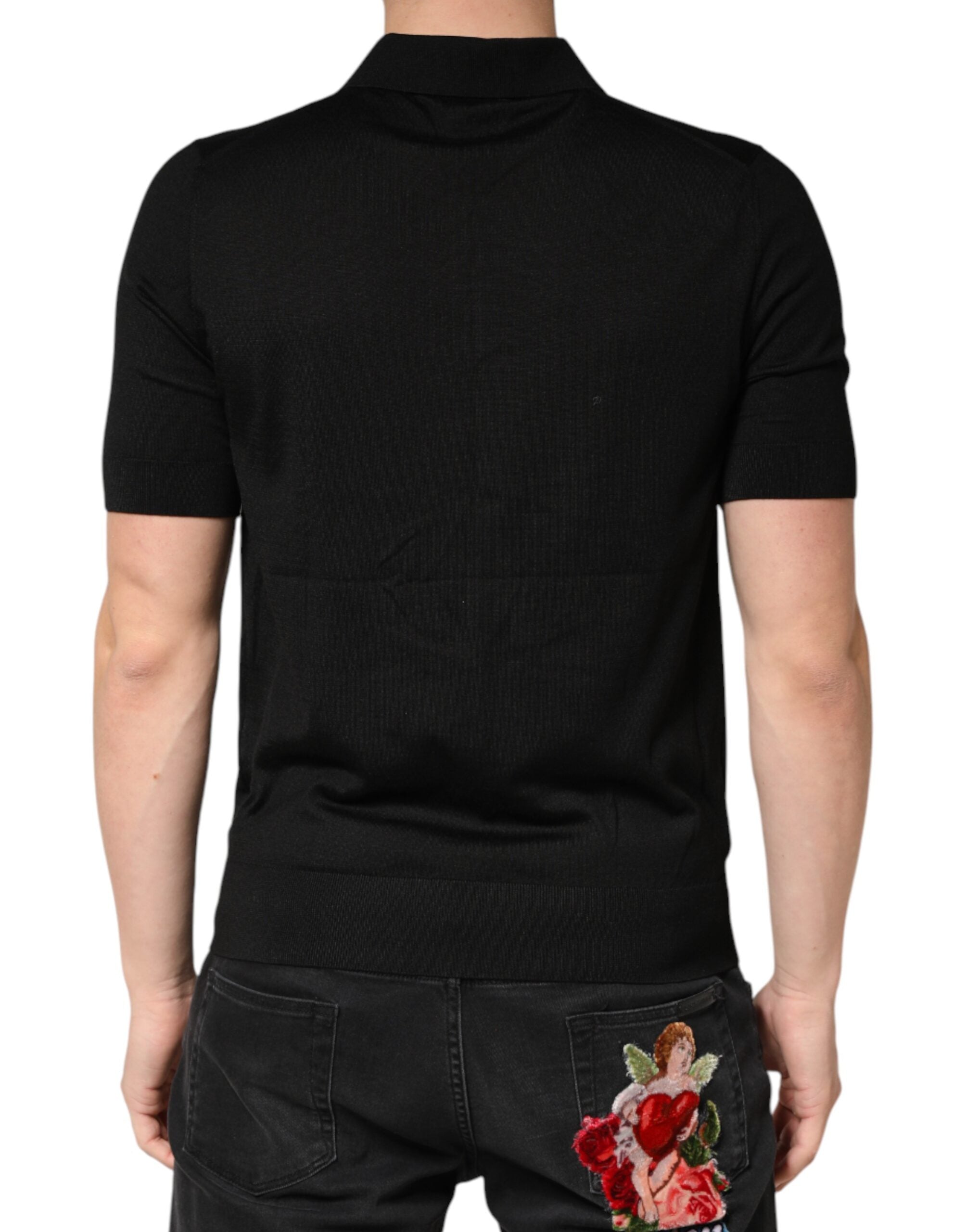 Dolce & Gabbana Black Silk Collared Short Sleeve Polo Men's T-shirt (Pre-Owned)