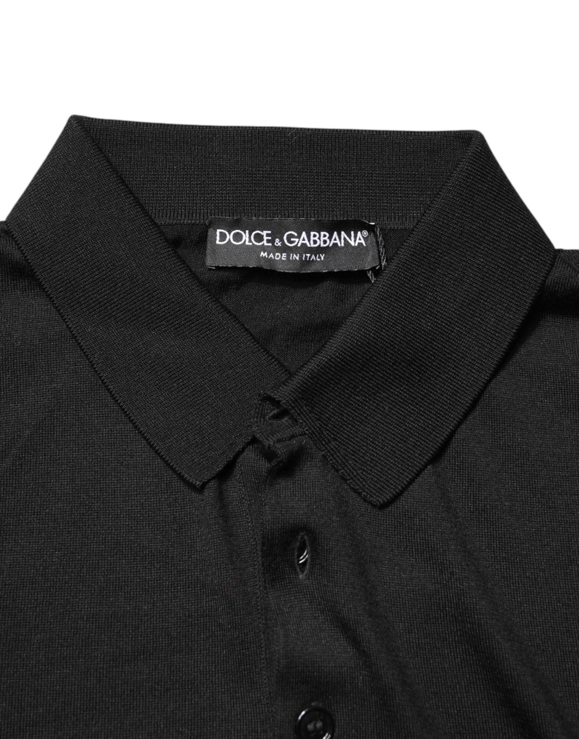 Dolce & Gabbana Black Silk Collared Short Sleeve Polo Men's T-shirt (Pre-Owned)