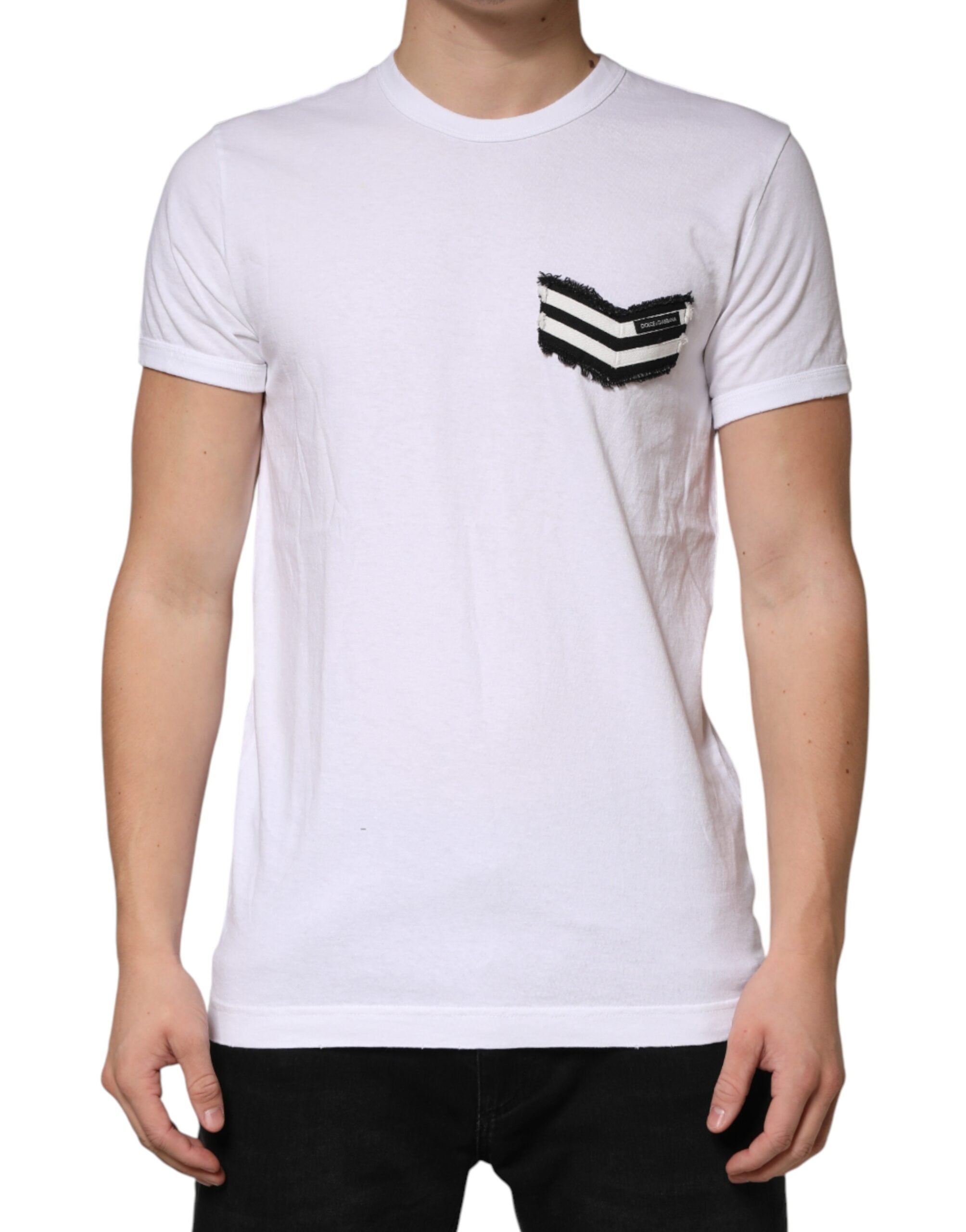 Dolce & Gabbana White Stripes Cotton Crew Neck Tee Men's T-shirt