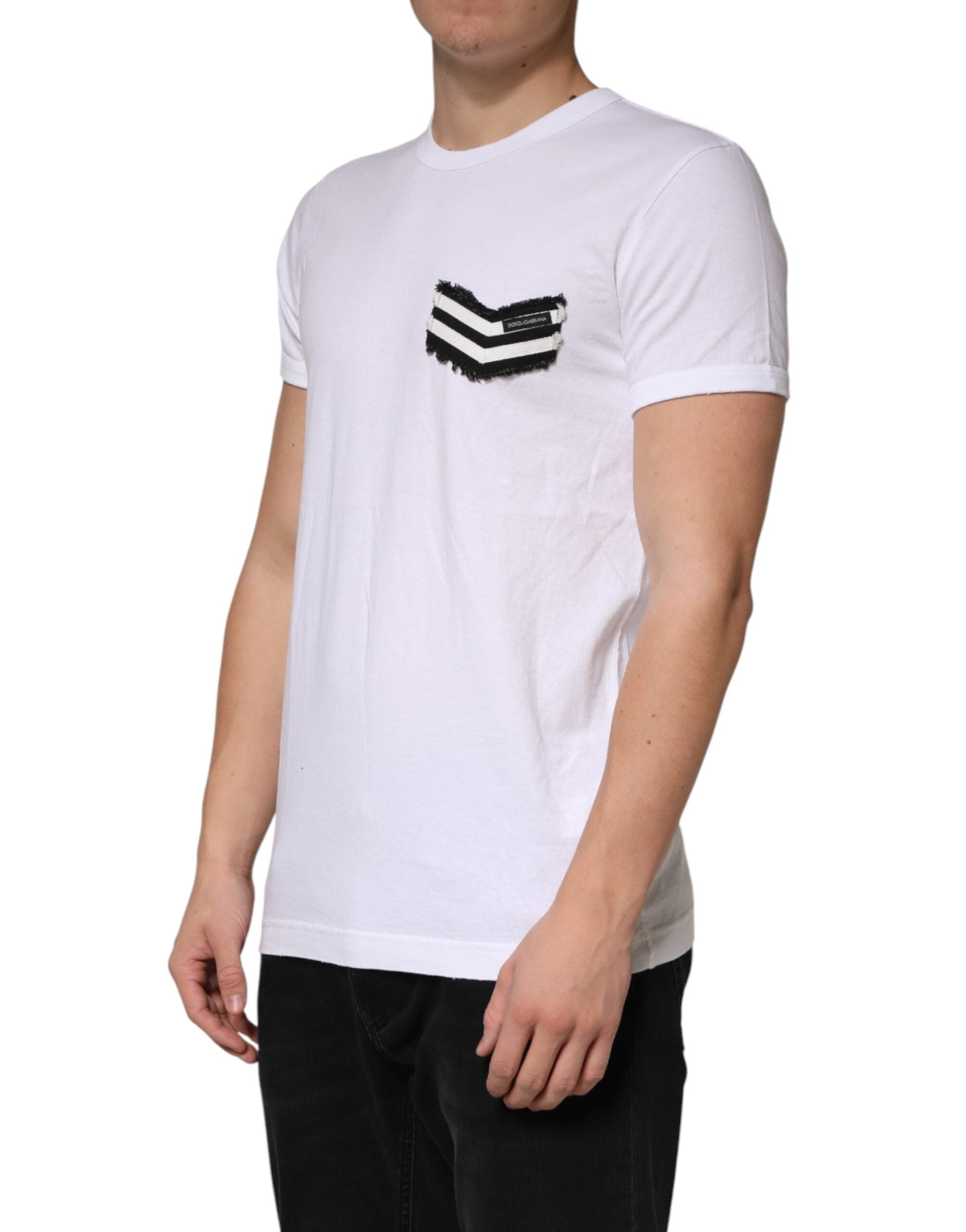 Dolce & Gabbana White Stripes Cotton Crew Neck Tee Men's T-shirt
