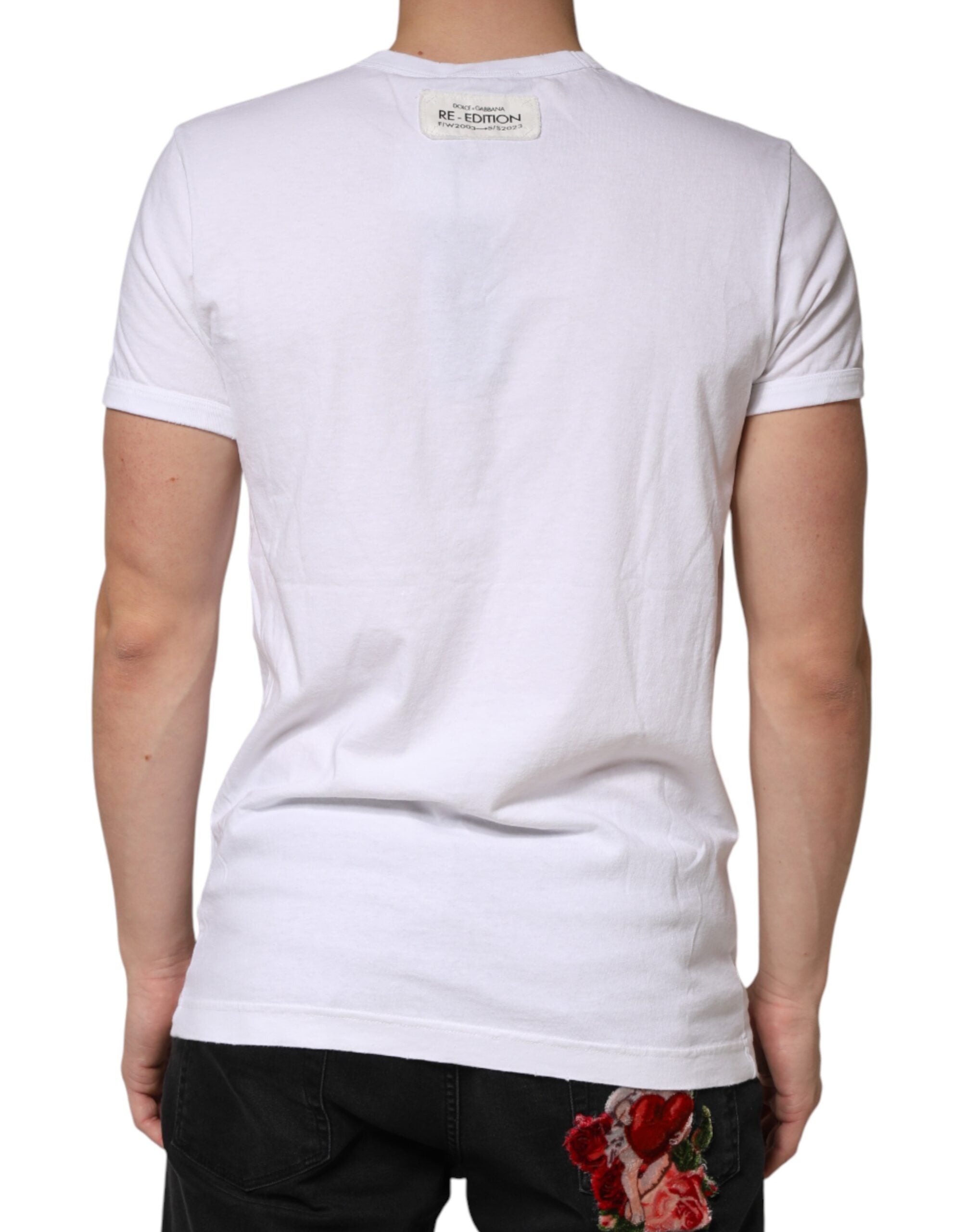 Dolce & Gabbana White Stripes Cotton Crew Neck Tee Men's T-shirt