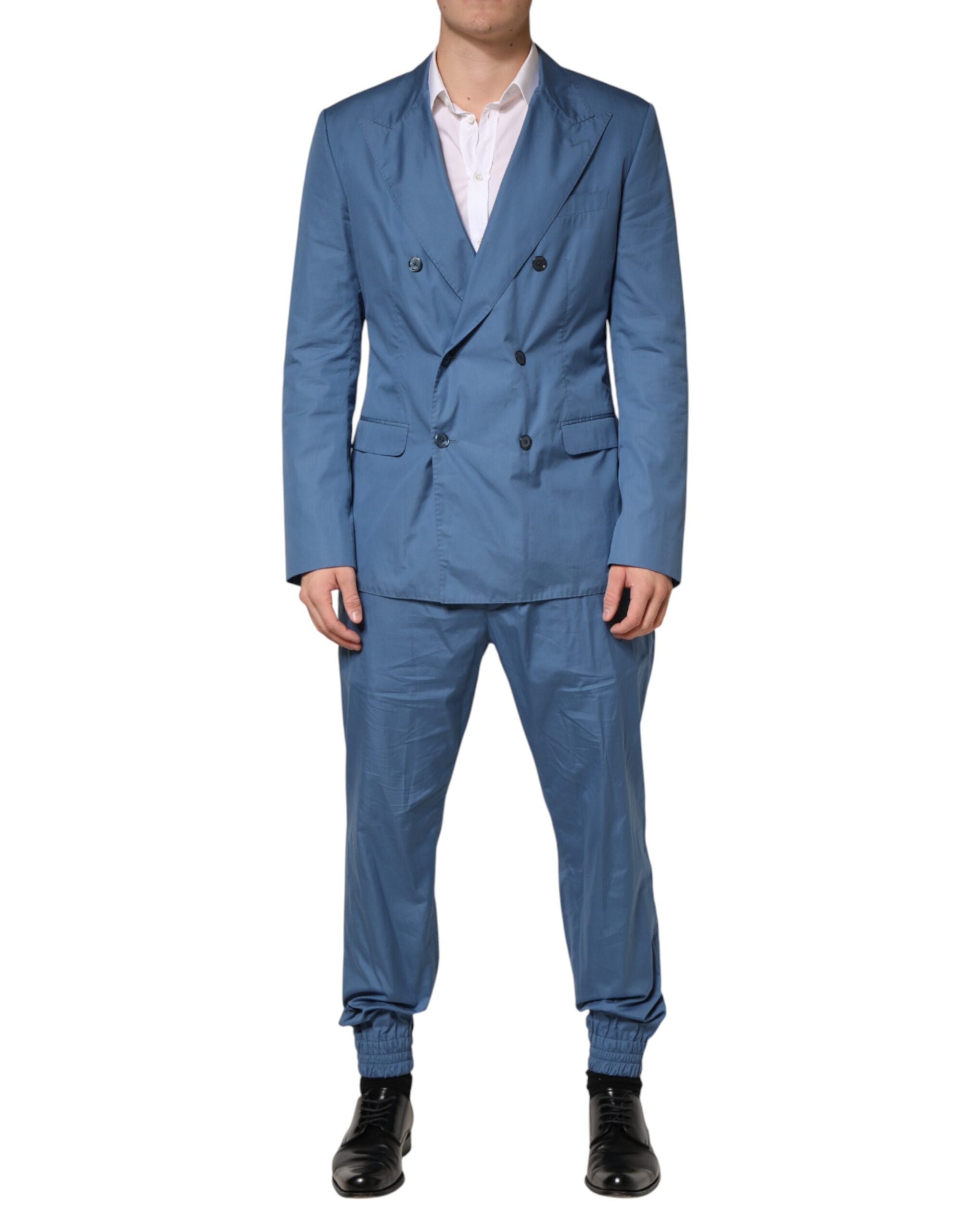 Dolce & Gabbana Blue Cotton Double Breasted 2 Piece Men's Suit (Pre-Owned)