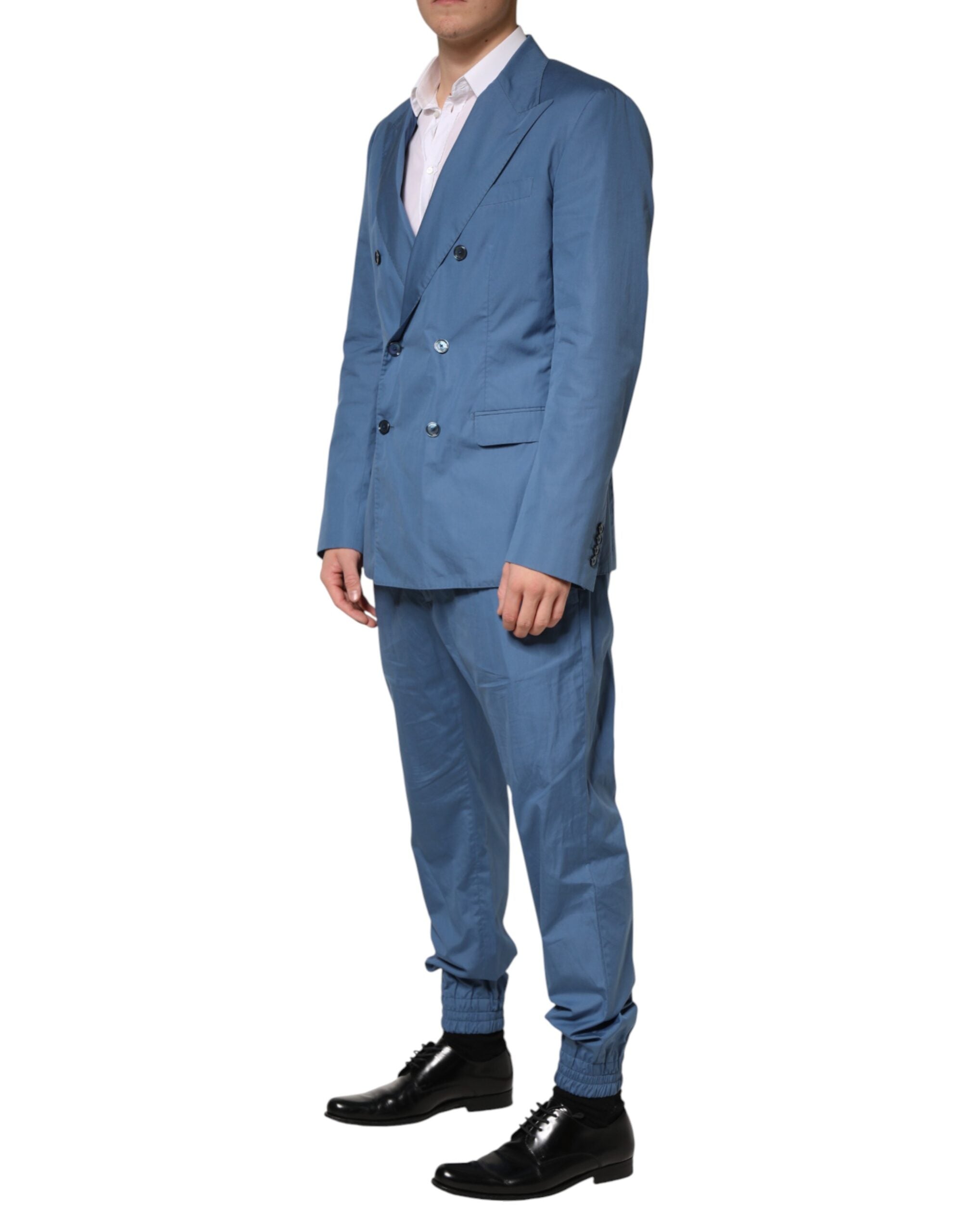 Dolce & Gabbana Blue Cotton Double Breasted 2 Piece Men's Suit (Pre-Owned)