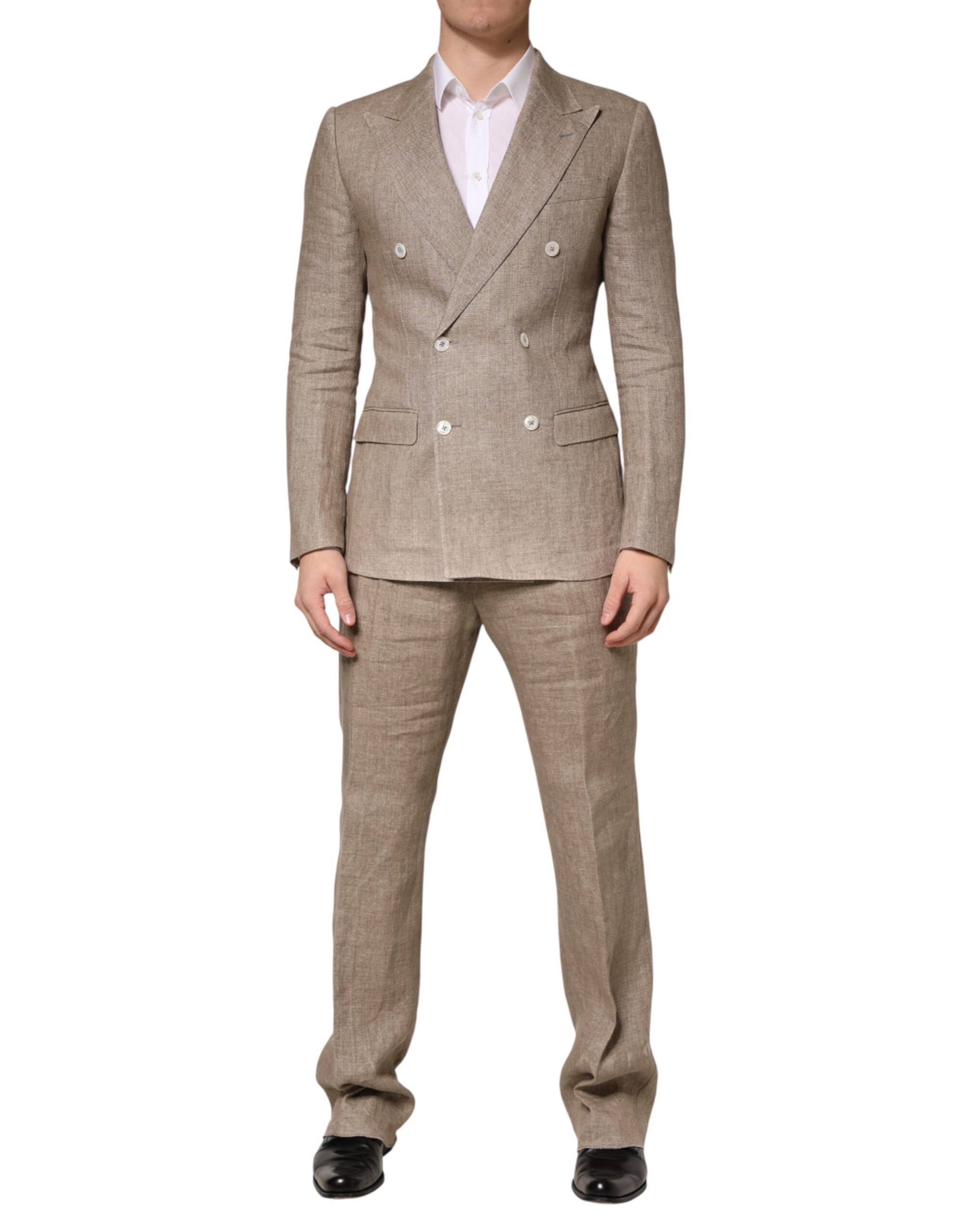 Dolce & Gabbana Beige Linen Double Breasted 2 Piece Men Men's Suit (Pre-Owned)