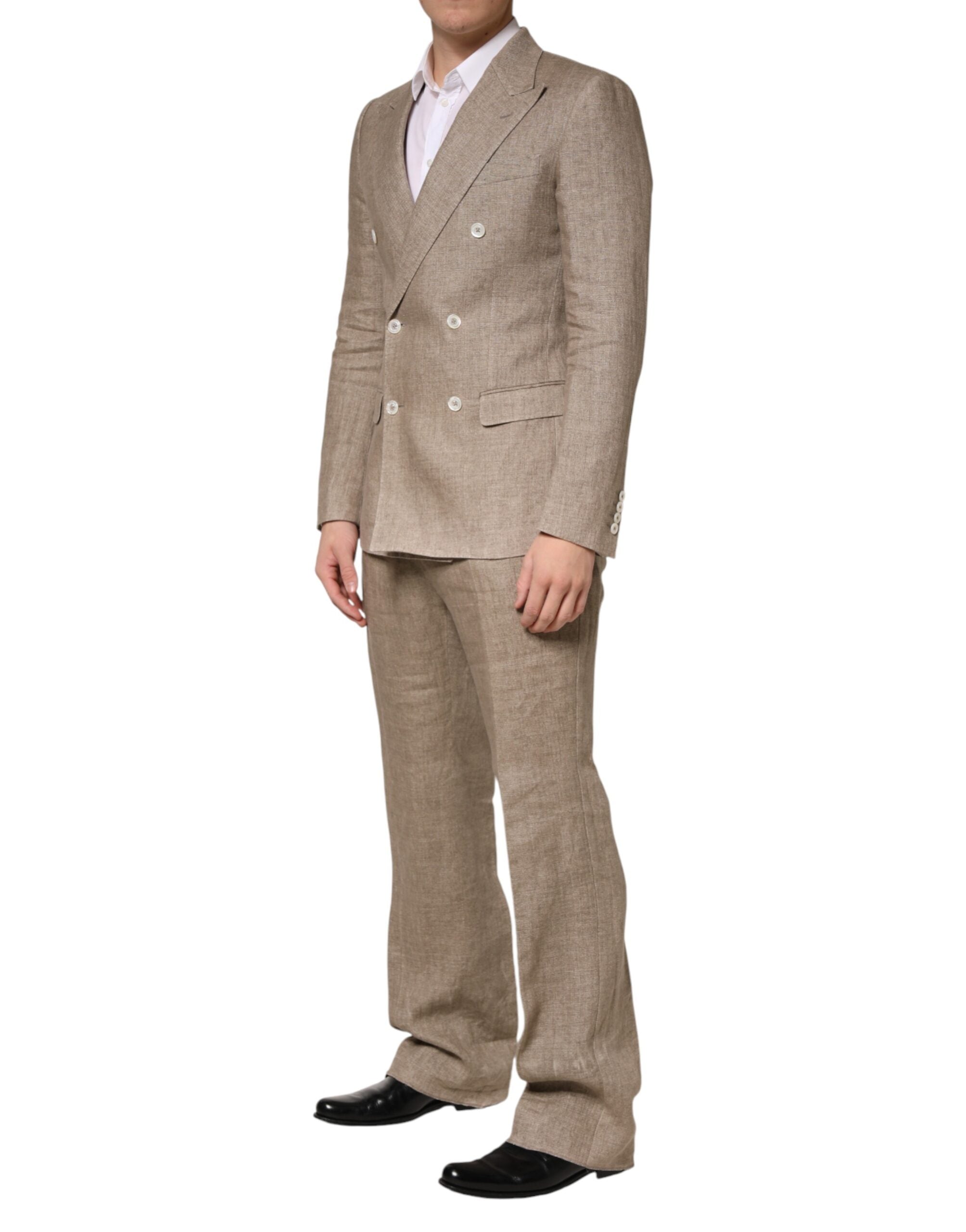 Dolce & Gabbana Beige Linen Double Breasted 2 Piece Men Men's Suit (Pre-Owned)