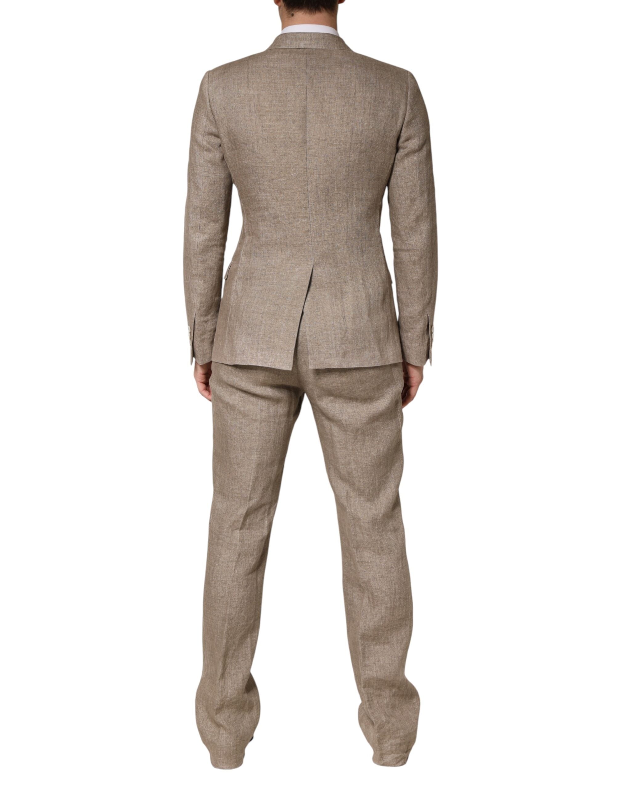 Dolce & Gabbana Beige Linen Double Breasted 2 Piece Men Men's Suit (Pre-Owned)