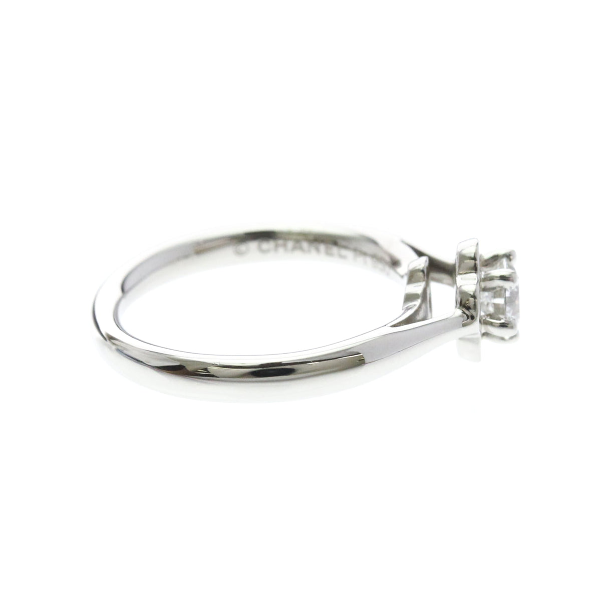 Chanel Extrait De Camelia 18K Rose Gold With Diamond Silver Platinum Ring Jewelry (Pre-Owned)