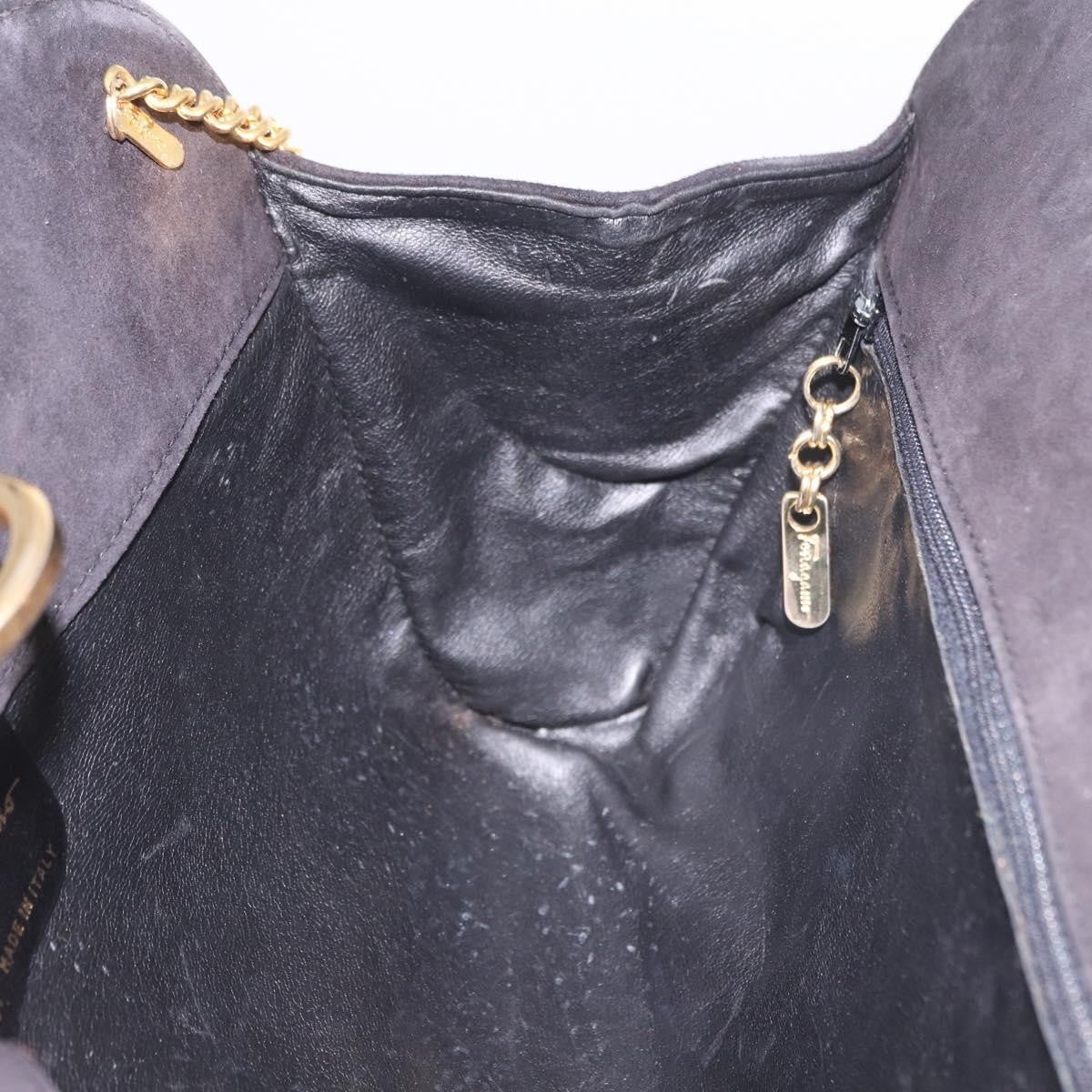 Salvatore Ferragamo Gancini Chain Suede Black Suede Shoulder Bag Bag (Pre-Owned)