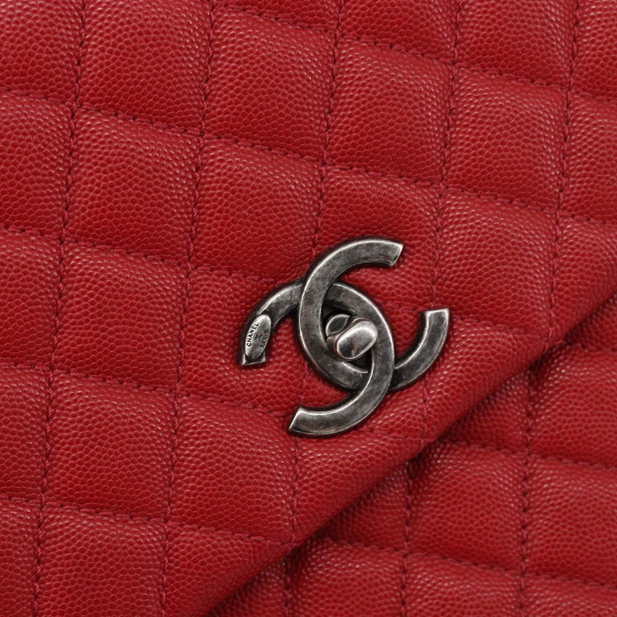 Chanel Coco Top Handle Quilted Caviar Red Leather Handbag (Pre-Owned)