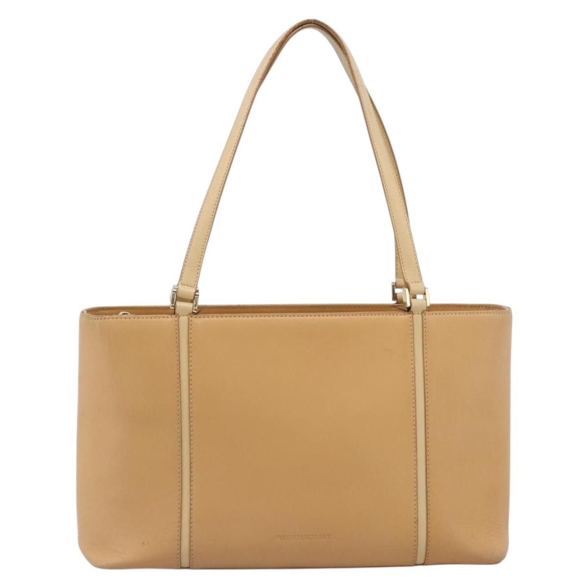 Burberry Vintage Vintage Check Coated Canvas Beige Leather Tote Bag Bag (Pre-Owned)