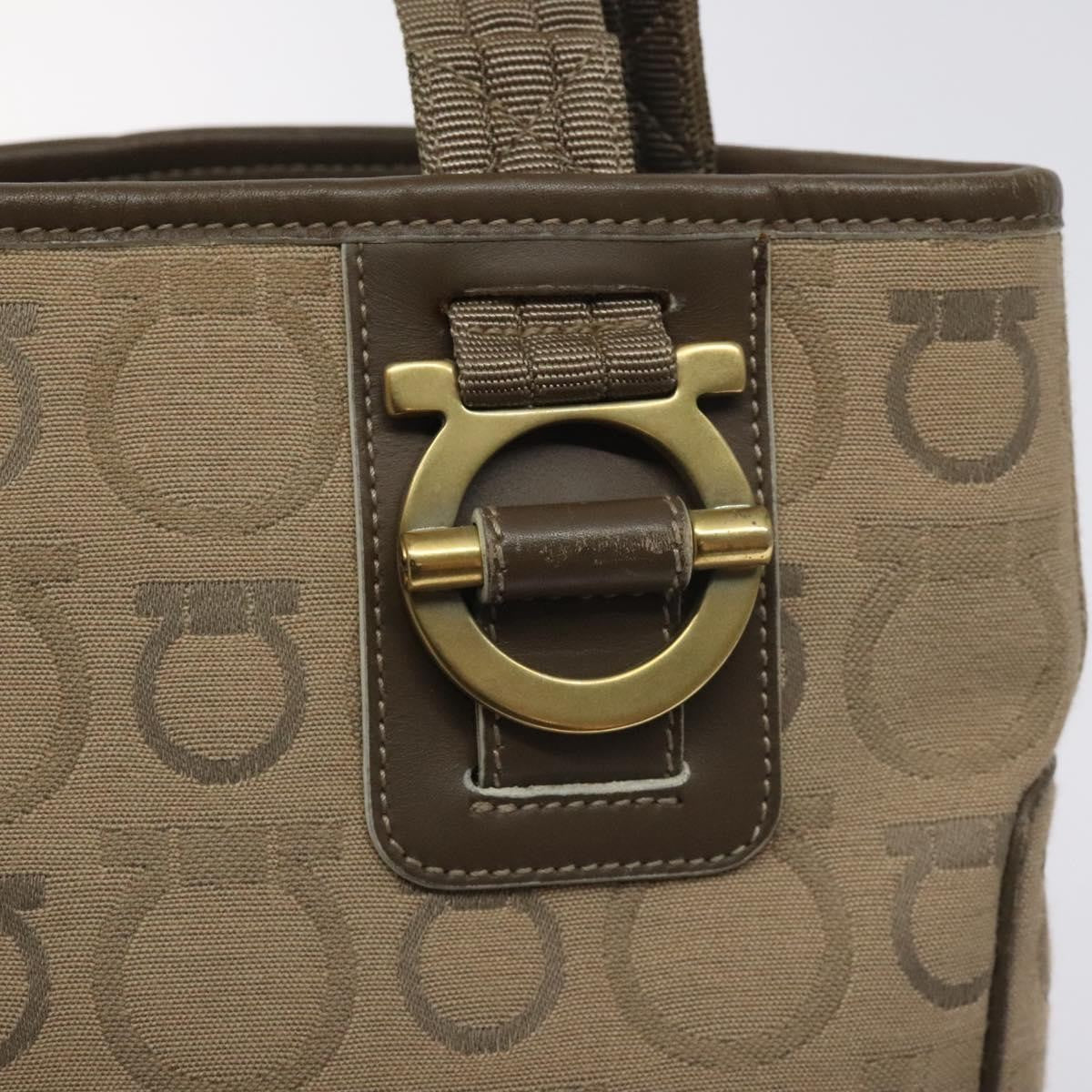 Salvatore Ferragamo Gancini Tote Gancini Canvas Beige Canvas Tote Bag Bag (Pre-Owned)