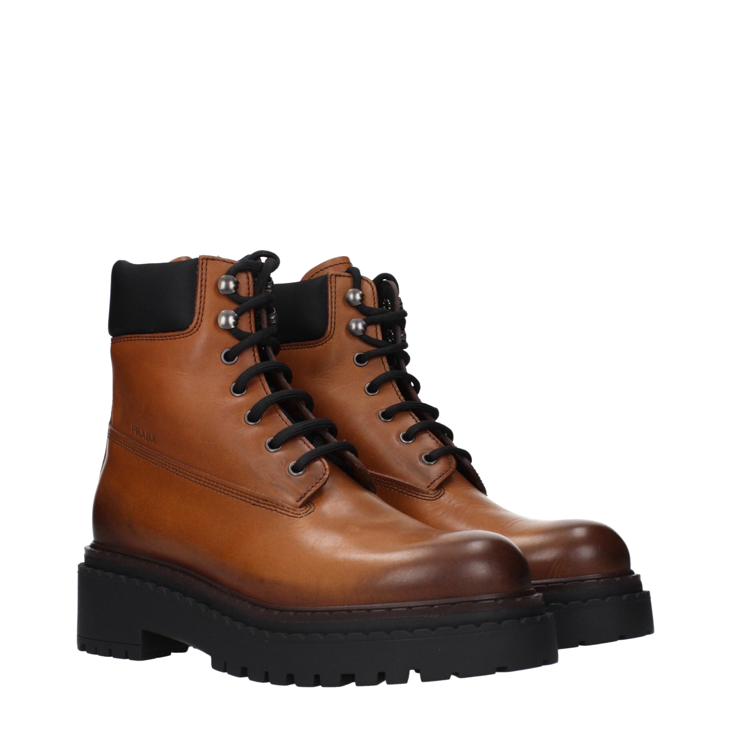 Prada Brown Leather Ankle Women's Boots