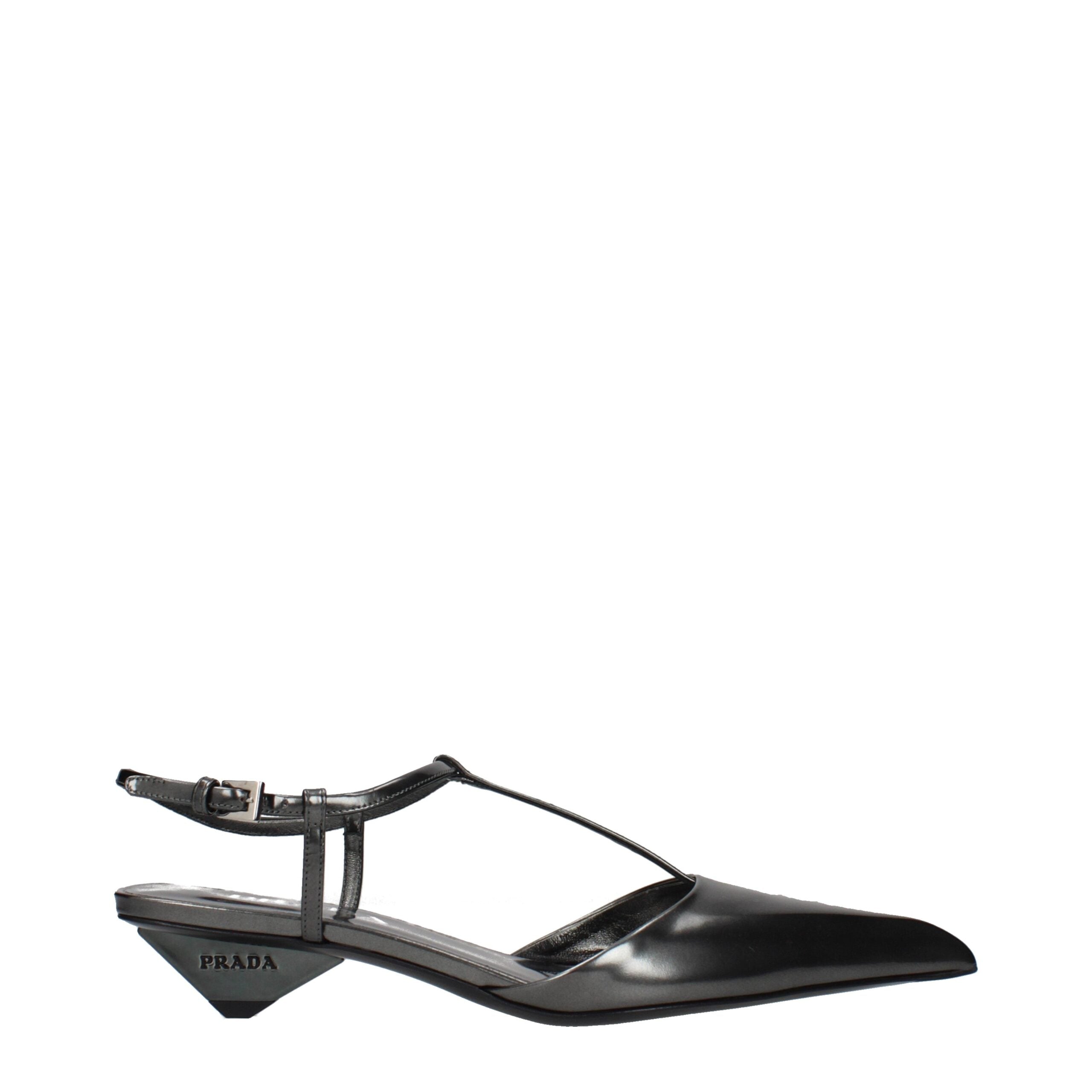 Prada Gray Leather Flat Women's Sandals