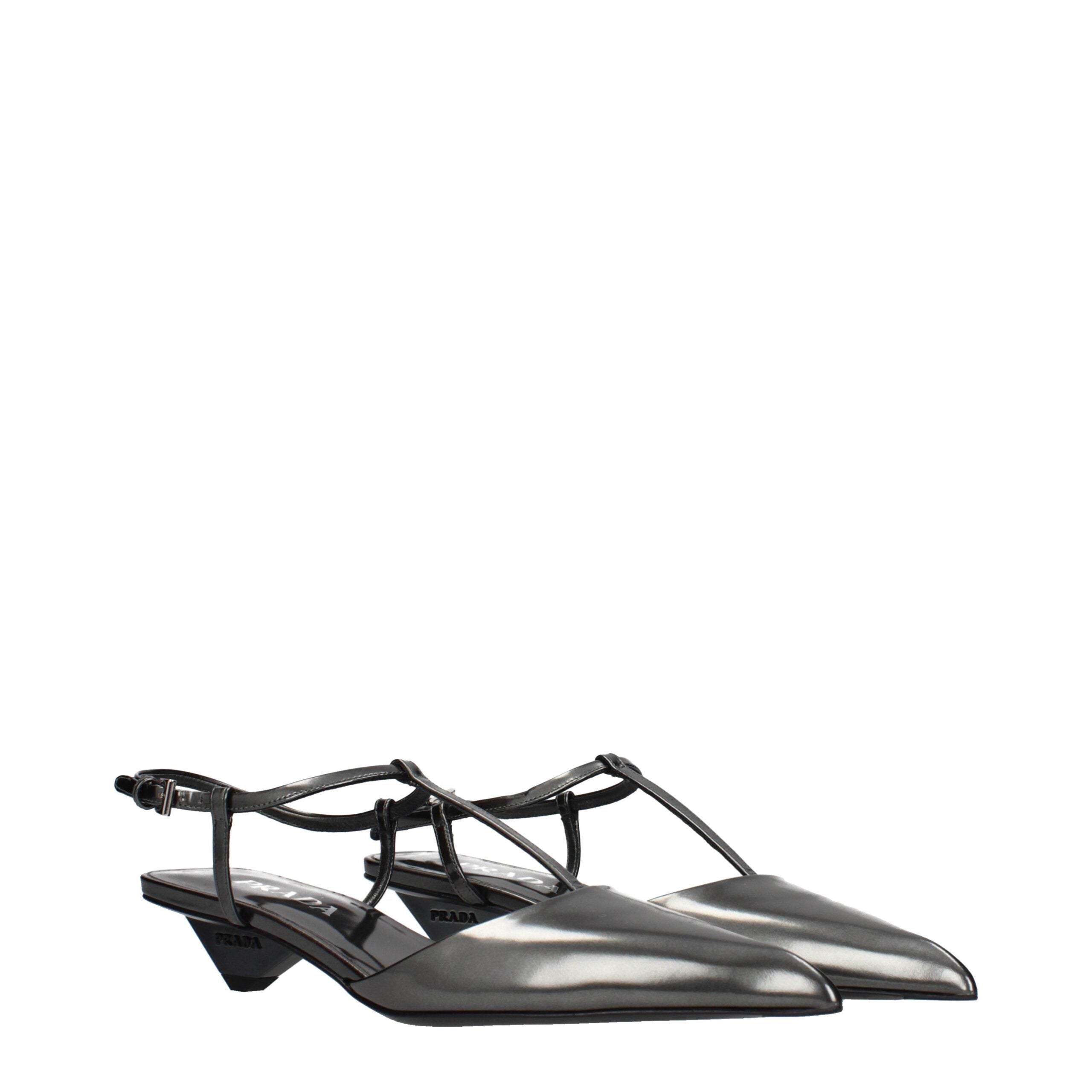 Prada Gray Leather Flat Women's Sandals