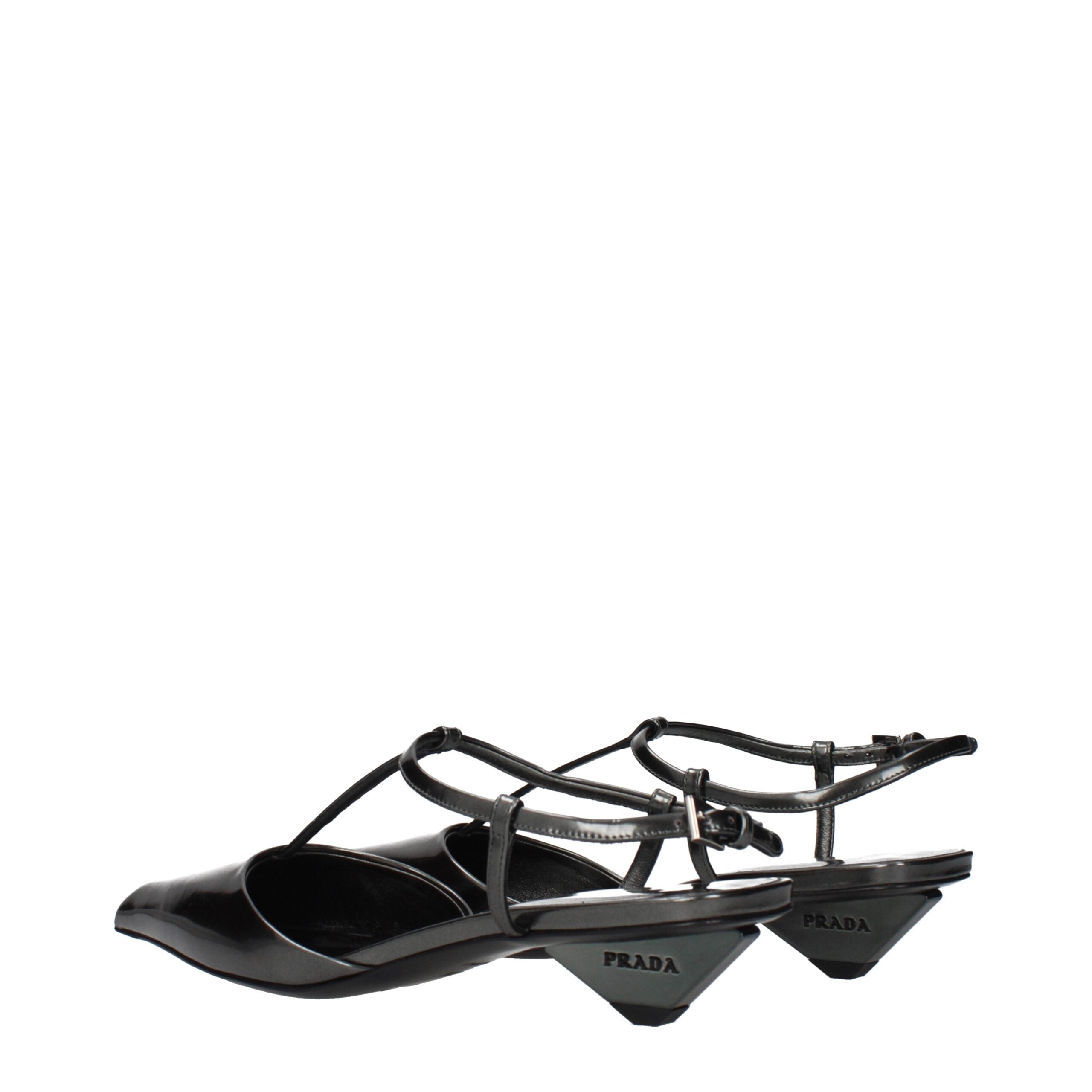 Prada Gray Leather Flat Women's Sandals