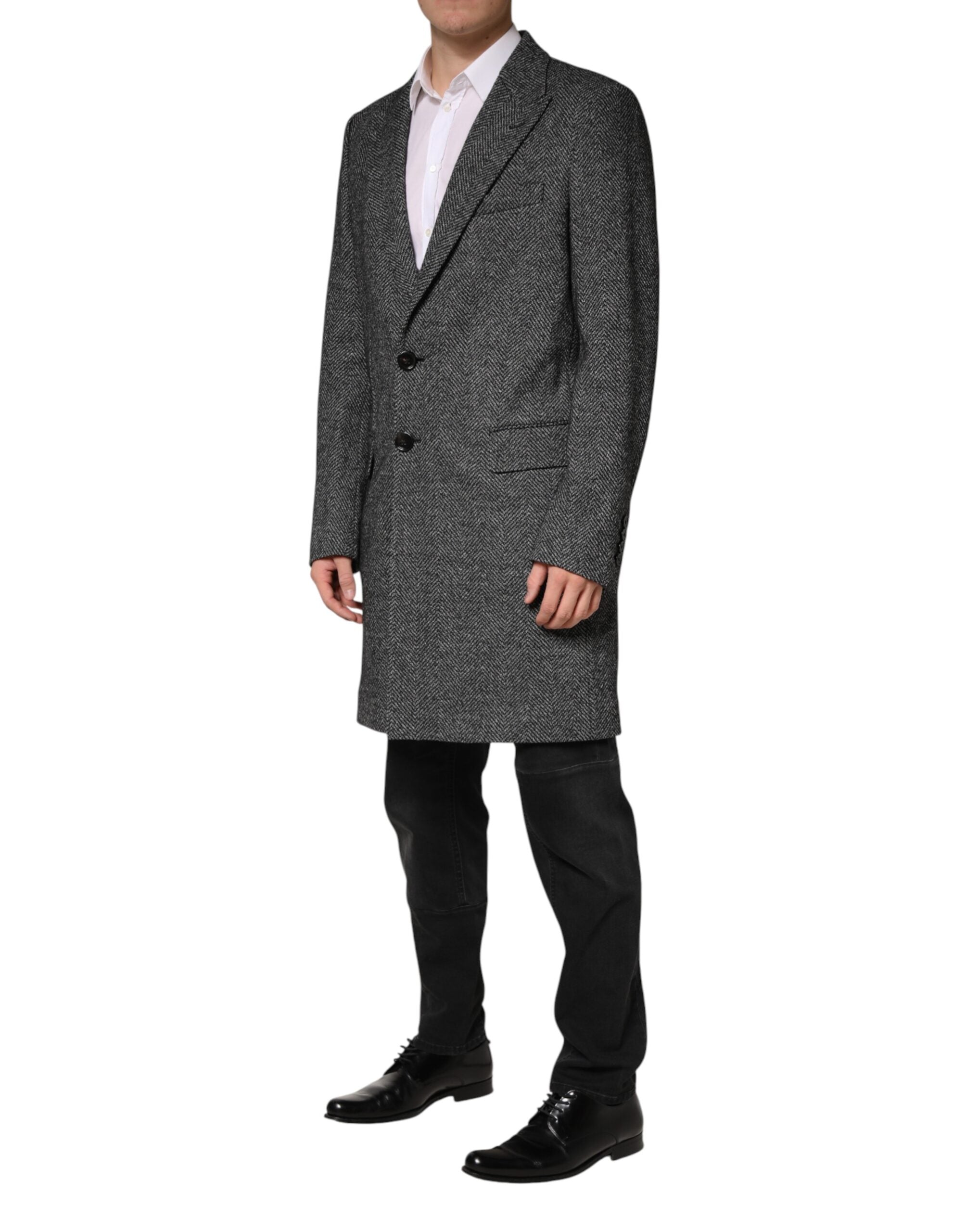 Dolce & Gabbana Gray Wool Blend Long Trench Coat Men Men's Jacket