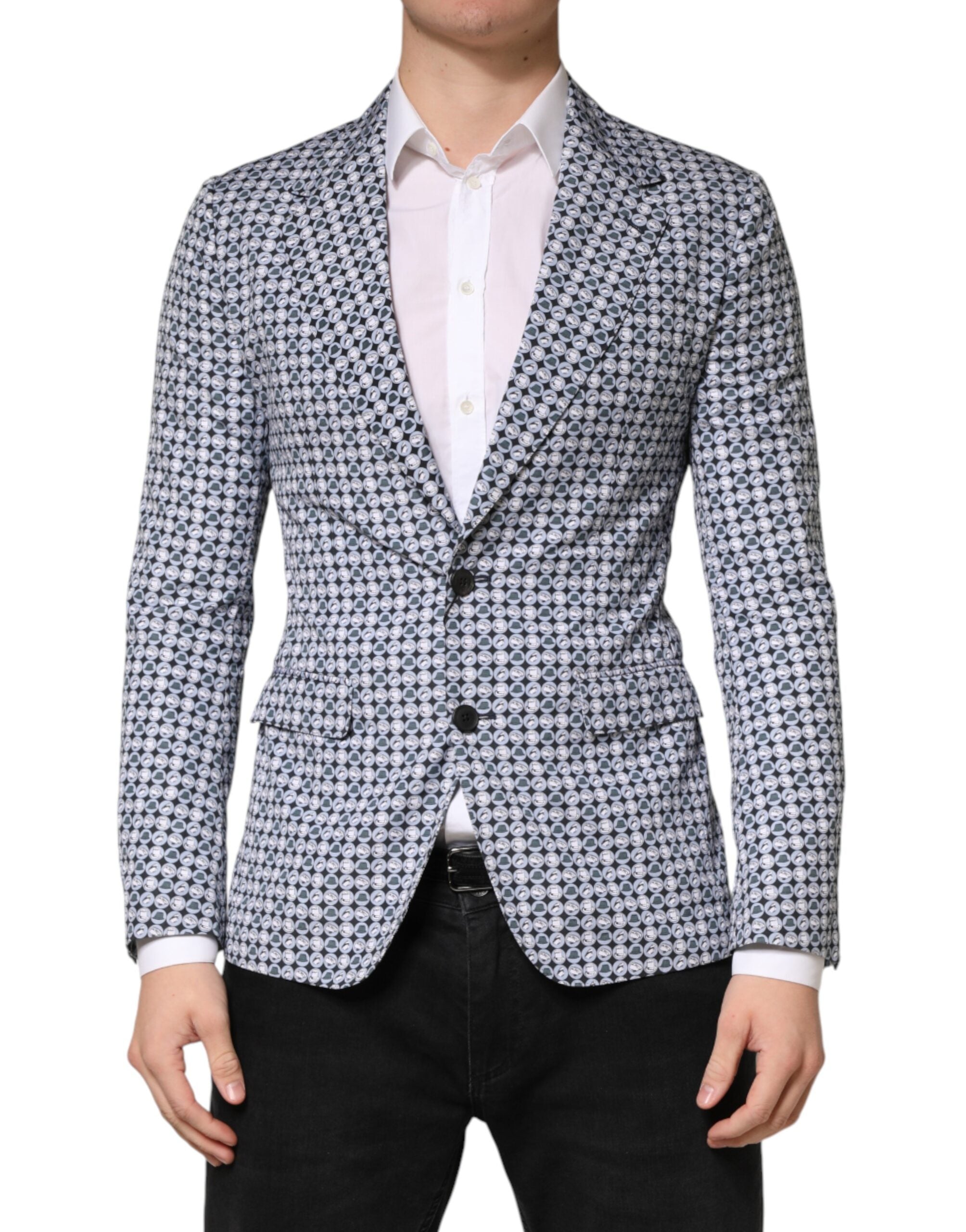 Dolce & Gabbana Blue Cotton Patterned Single Breasted Men's Blazer
