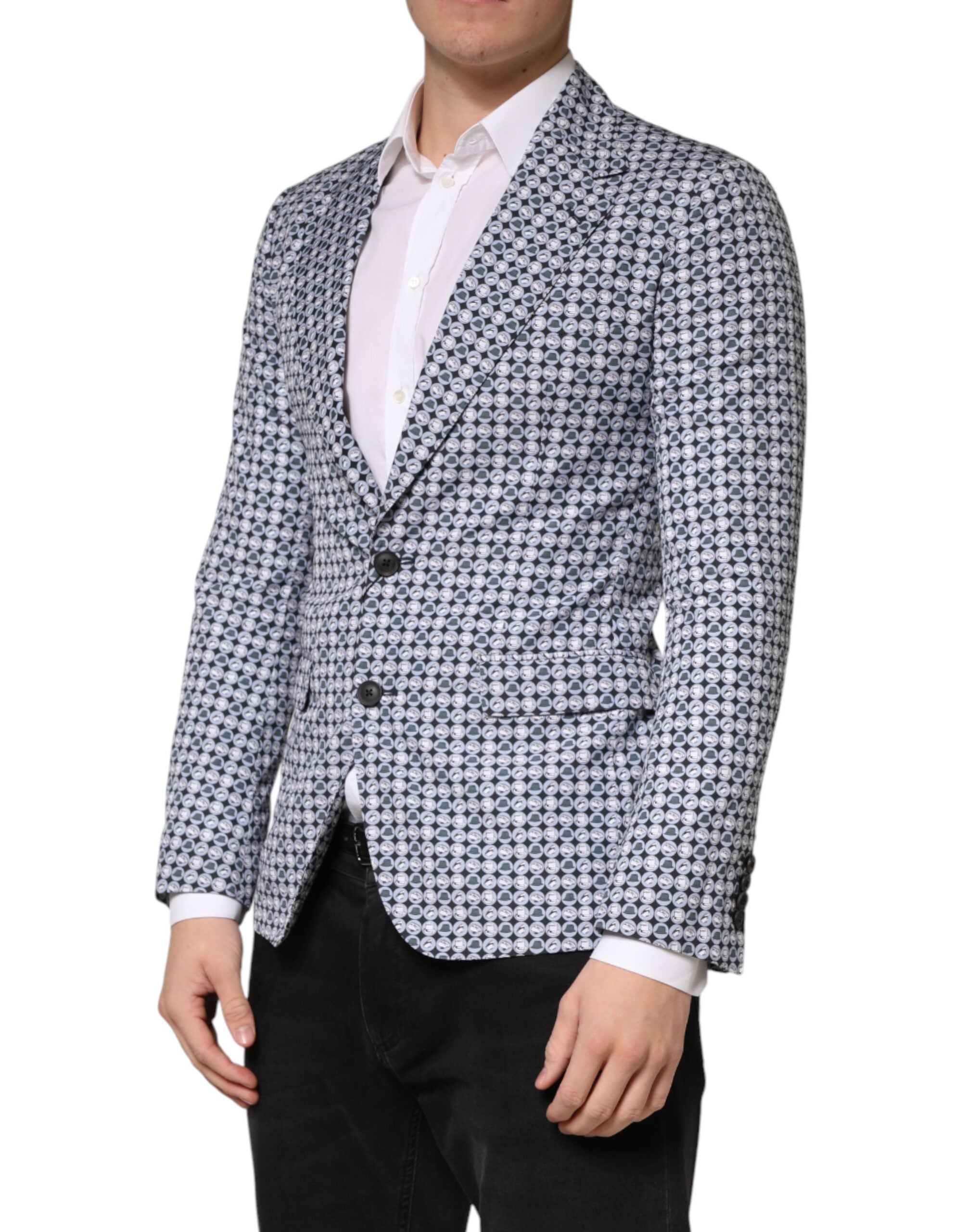 Dolce & Gabbana Blue Cotton Patterned Single Breasted Men's Blazer