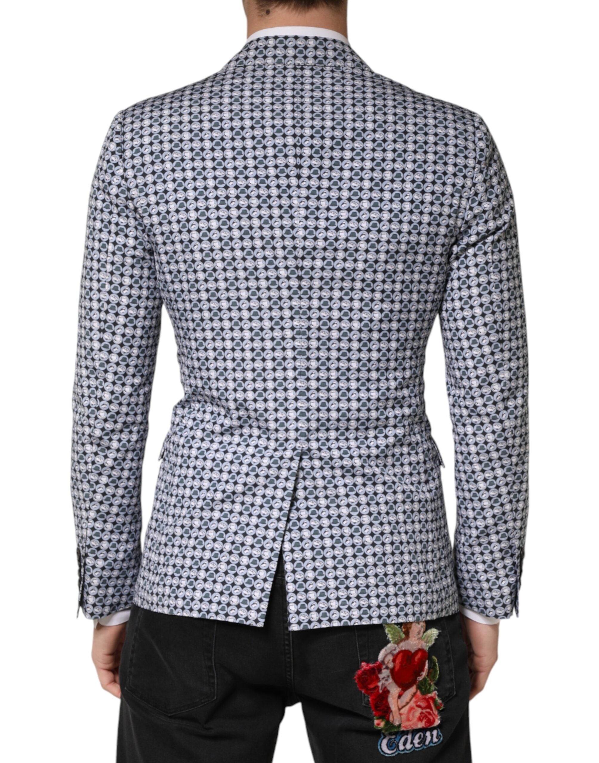 Dolce & Gabbana Blue Cotton Patterned Single Breasted Men's Blazer