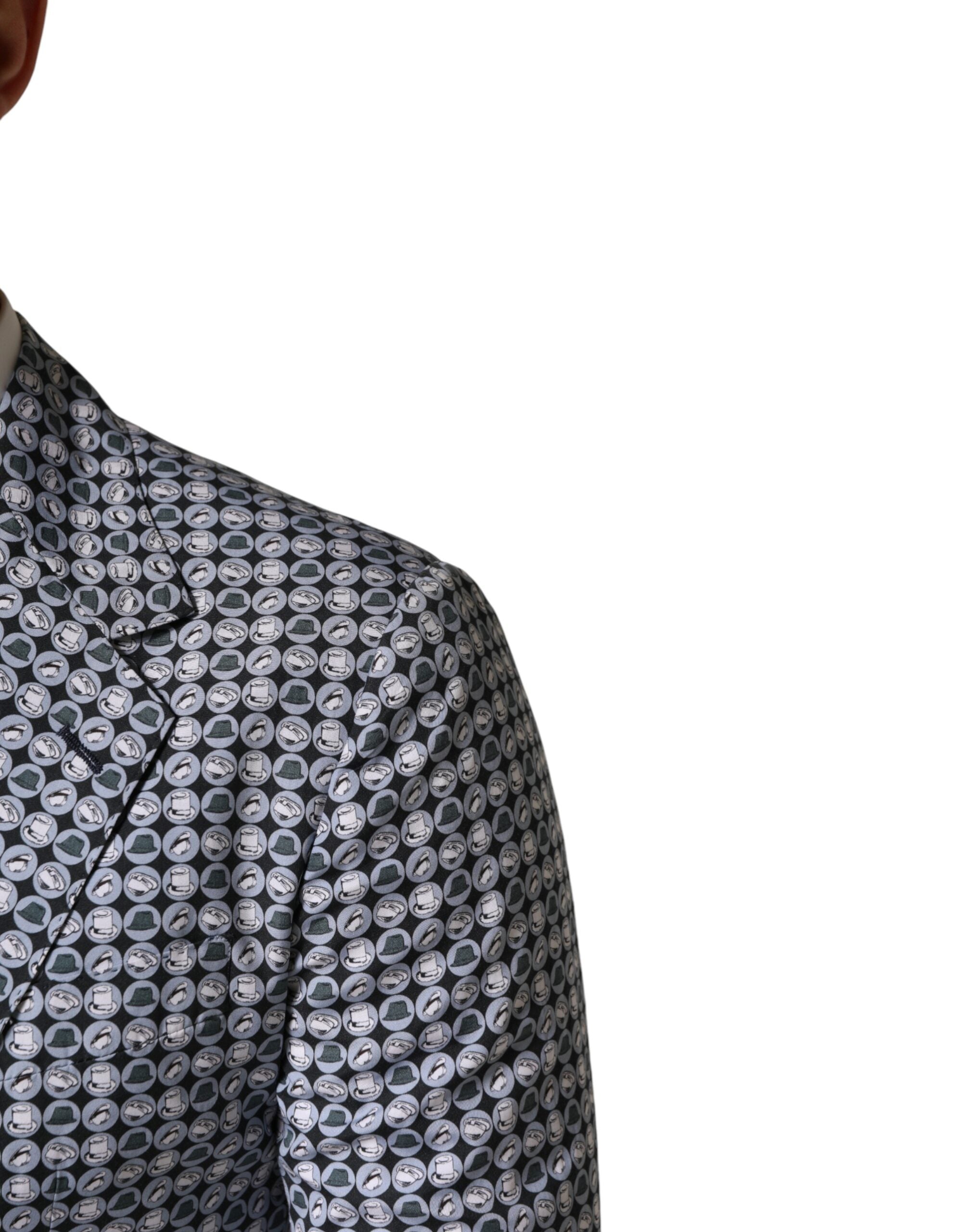 Dolce & Gabbana Blue Cotton Patterned Single Breasted Men's Blazer