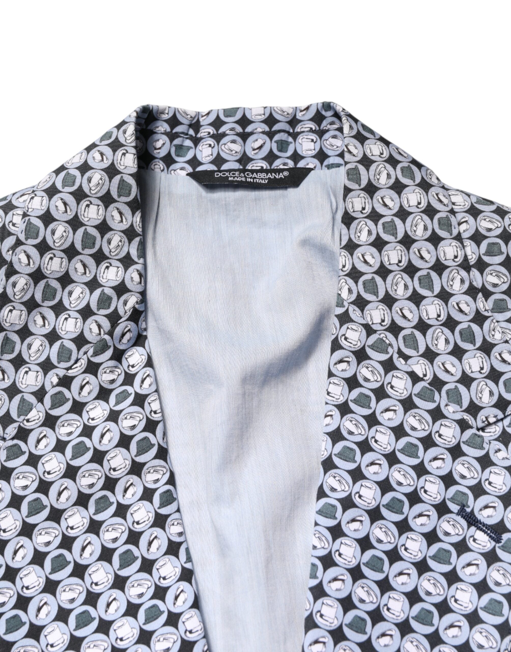 Dolce & Gabbana Blue Cotton Patterned Single Breasted Men's Blazer