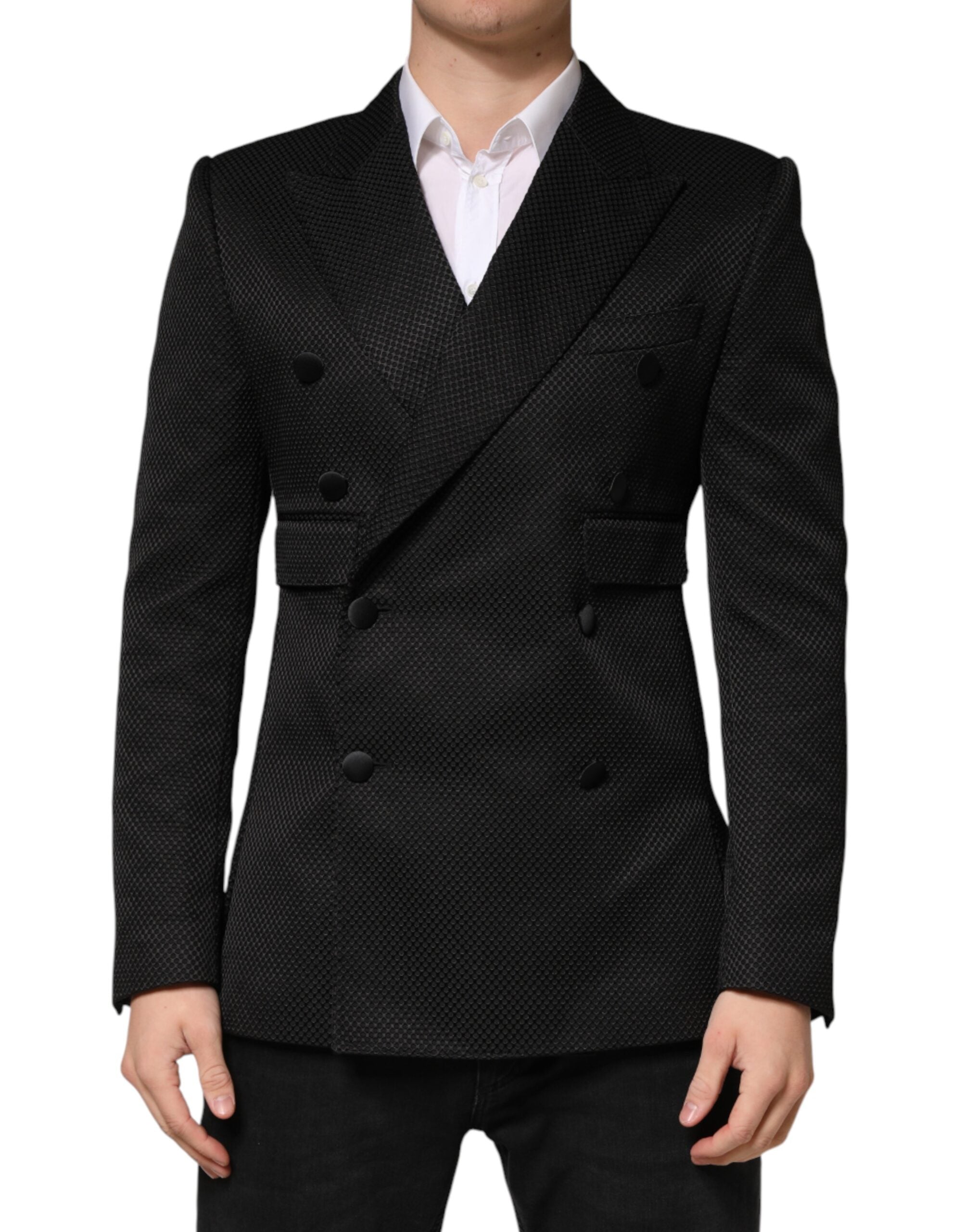 Dolce & Gabbana Black Cotton Double Breasted 2 Button Men's Blazer