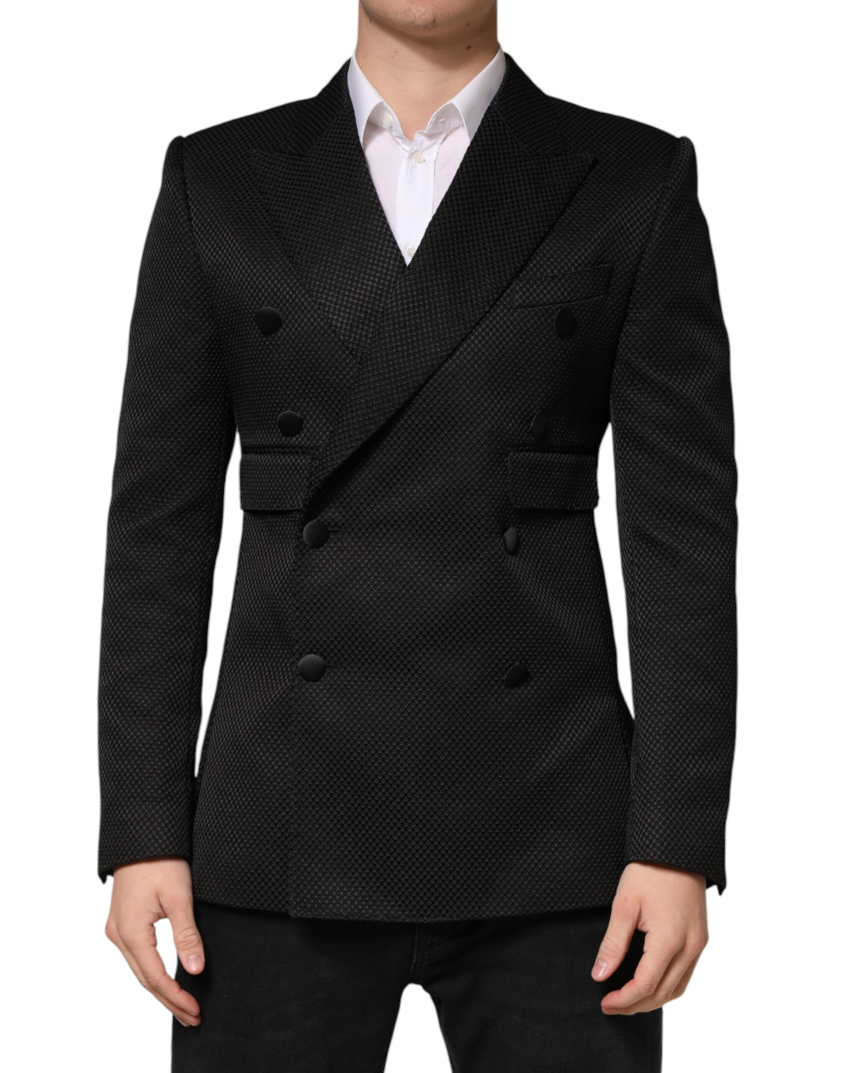 Dolce & Gabbana Black Cotton Double Breasted 2 Button Men's Blazer