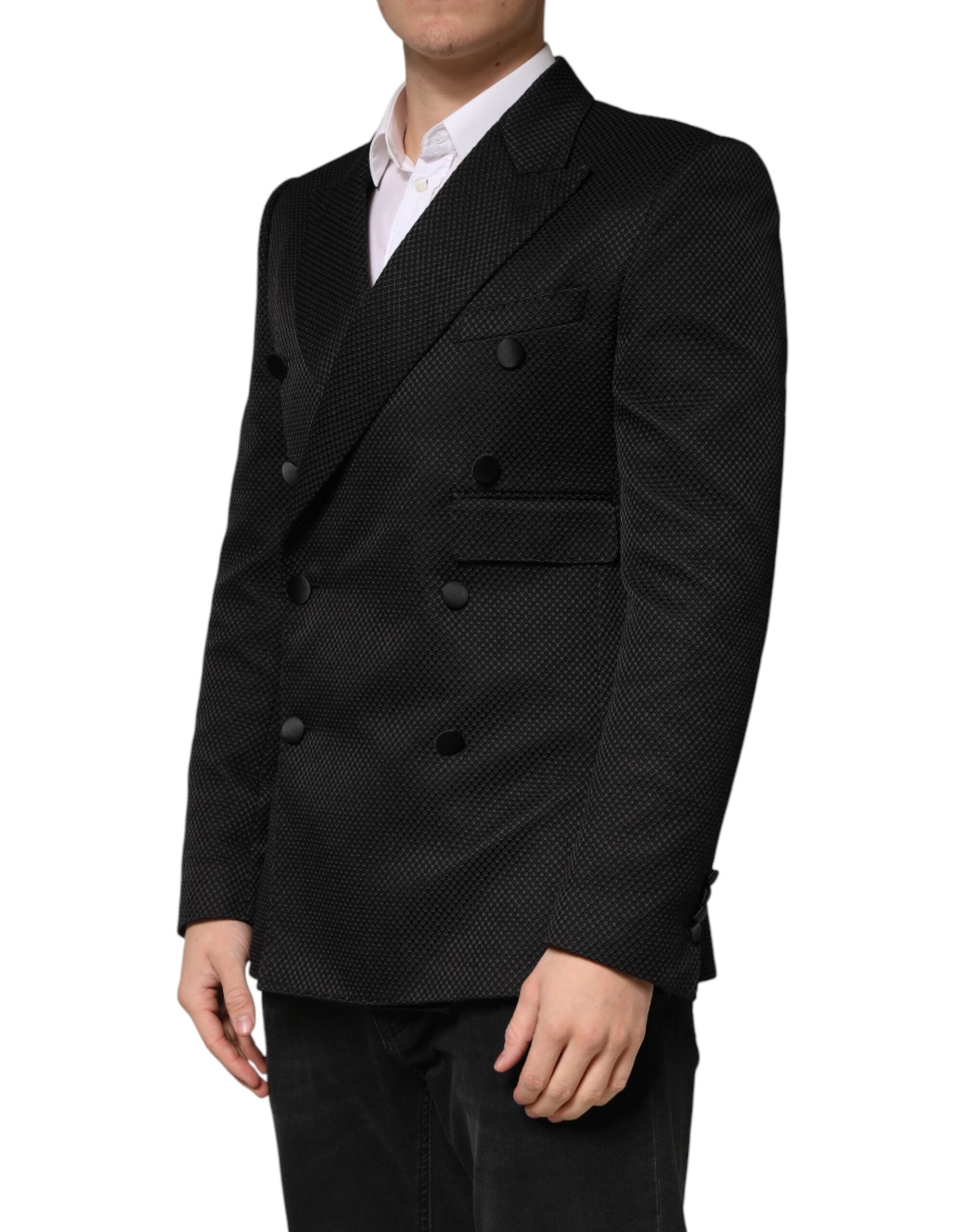 Dolce & Gabbana Black Cotton Double Breasted 2 Button Men's Blazer