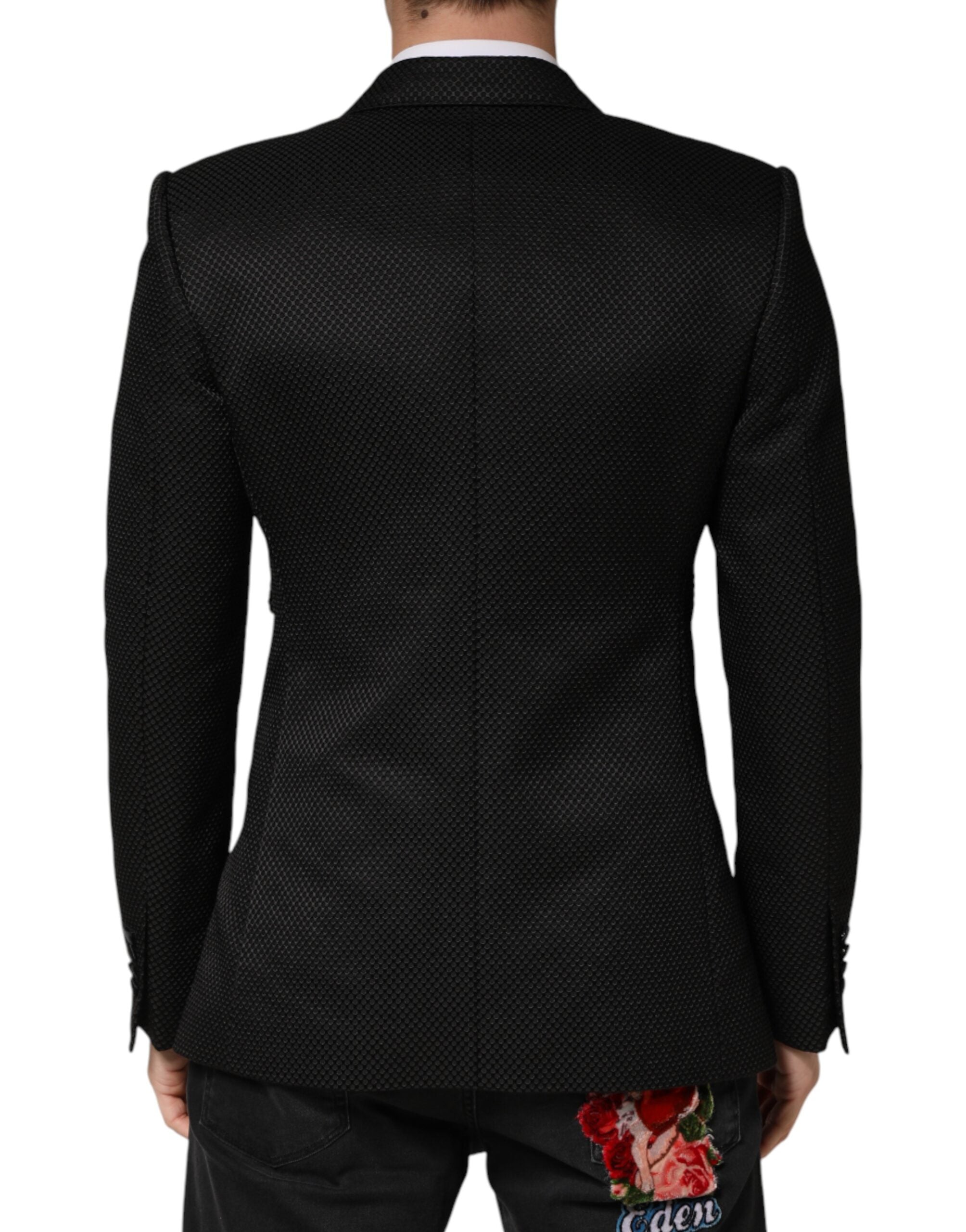 Dolce & Gabbana Black Cotton Double Breasted 2 Button Men's Blazer