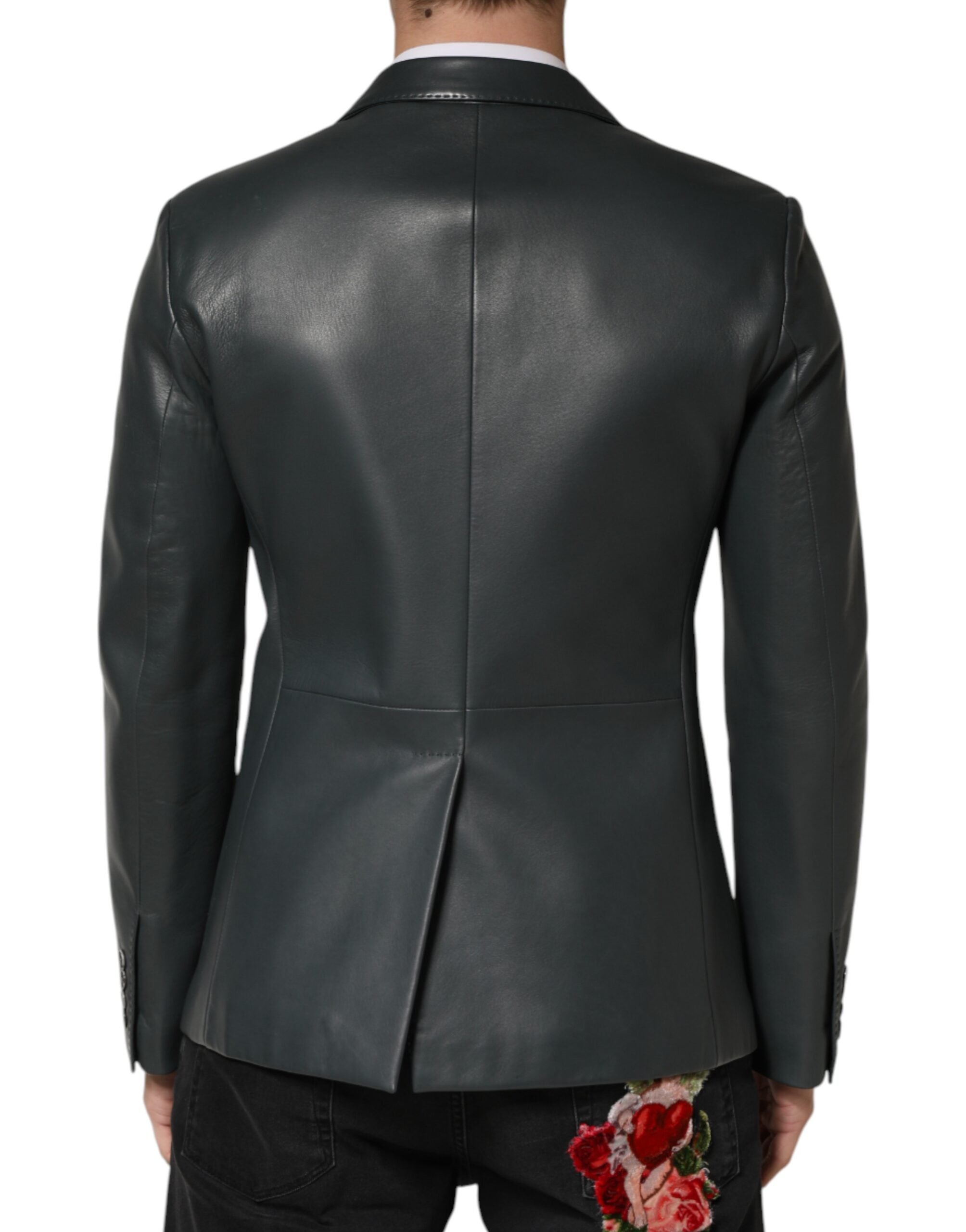 Dolce & Gabbana Dark Gray Leather Double Breasted 2Button Men's Blazer (Pre-Owned)