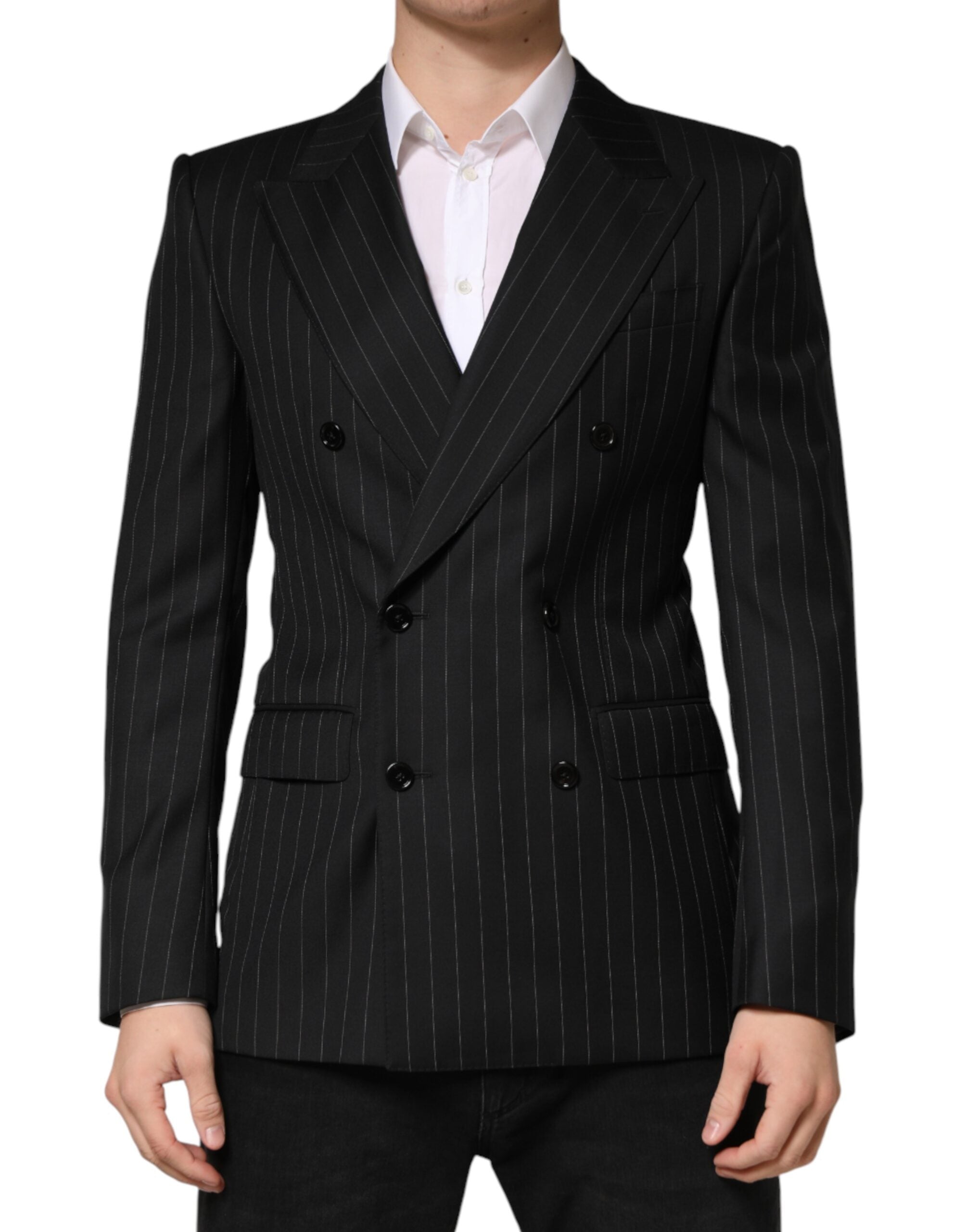 Dolce & Gabbana Dark Gray Stripes Double Breasted 2Button Men's Blazer