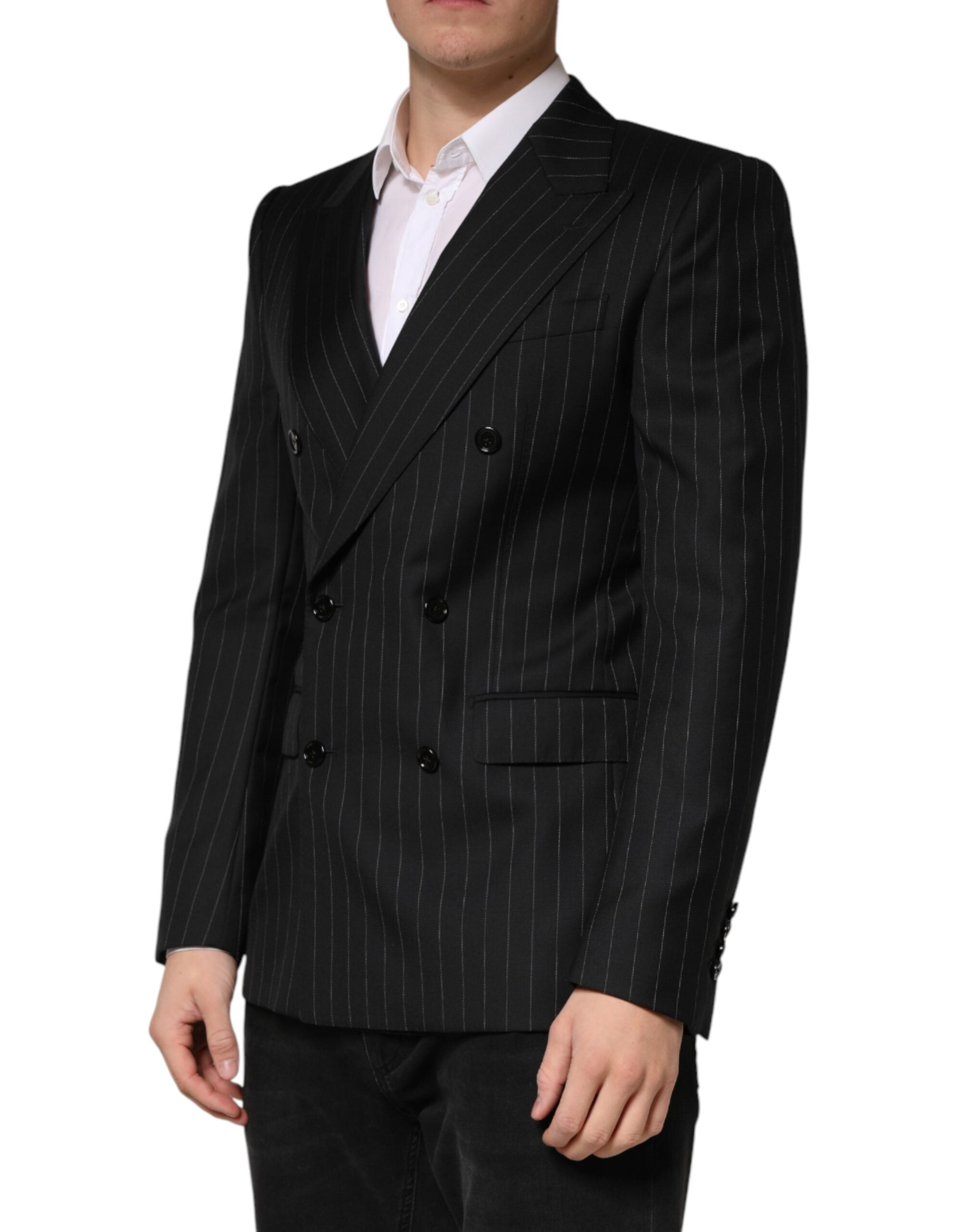 Dolce & Gabbana Dark Gray Stripes Double Breasted 2Button Men's Blazer