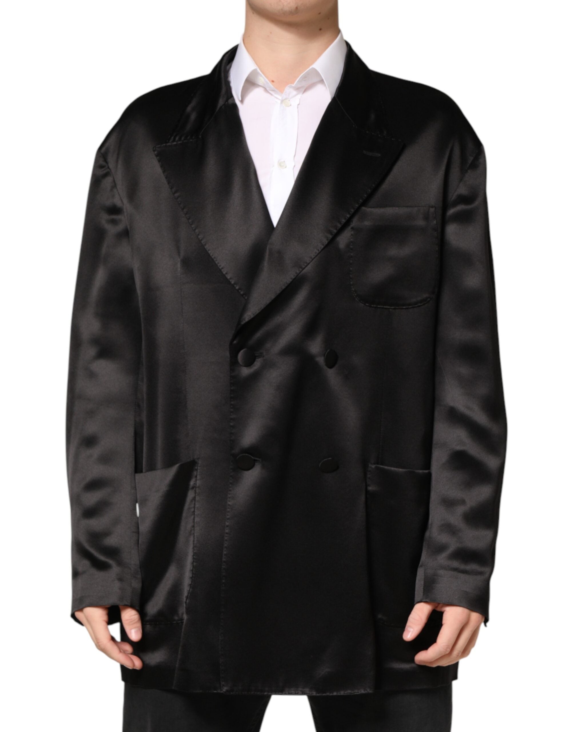 Dolce & Gabbana Black Silk Double Breasted 2 Button Men's Blazer