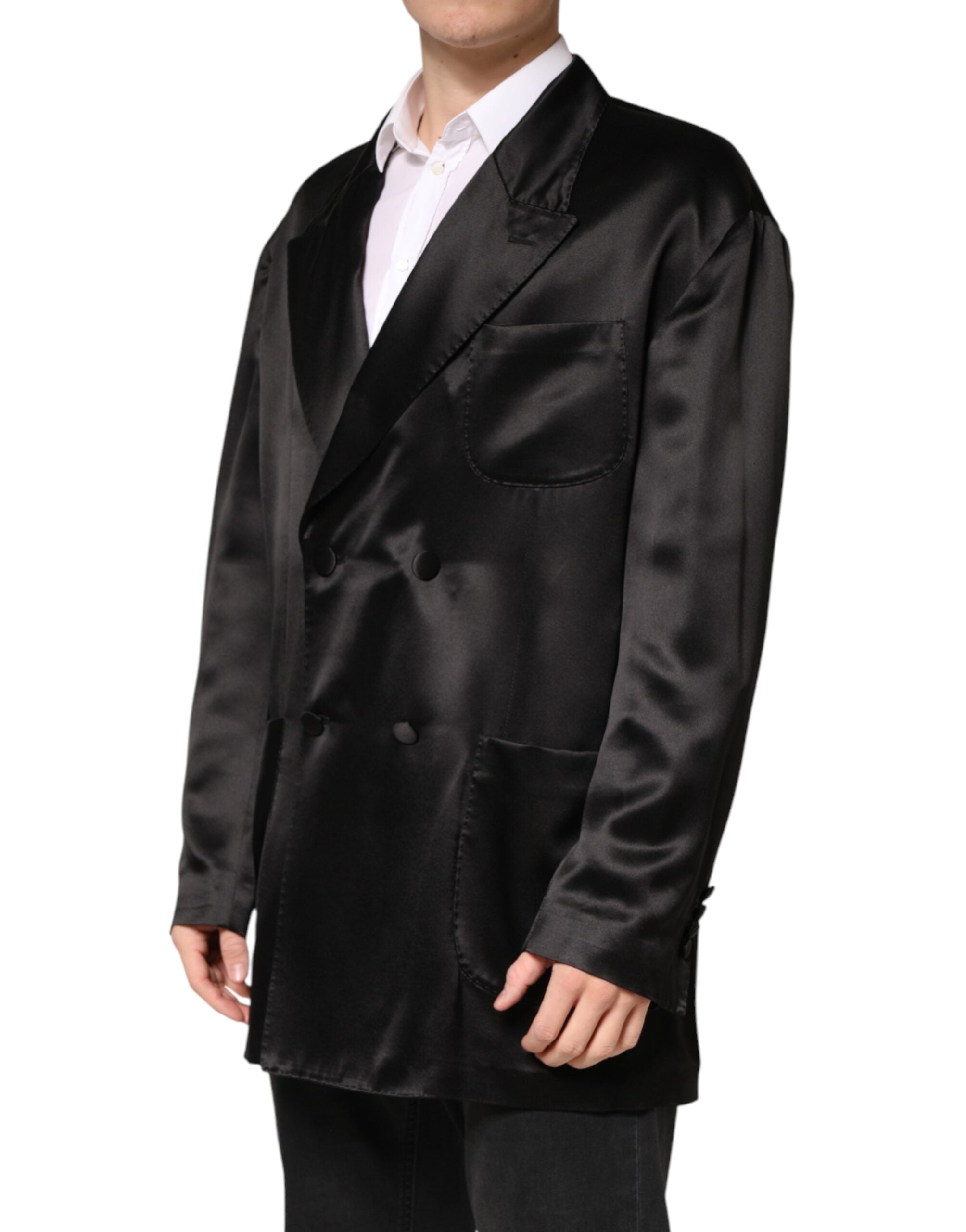 Dolce & Gabbana Black Silk Double Breasted 2 Button Men's Blazer