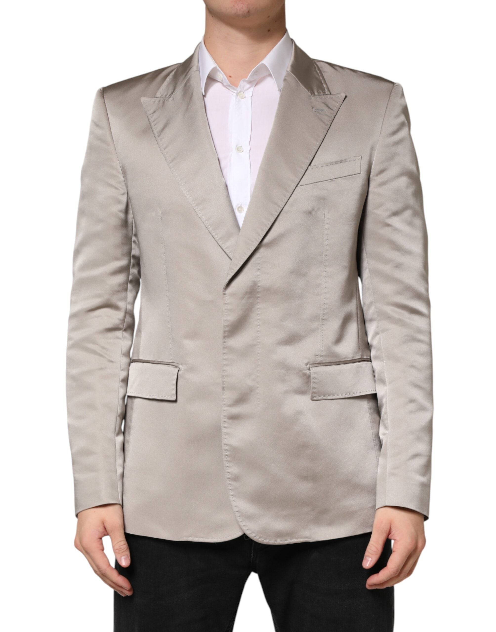 Dolce & Gabbana Beige Silk Single Breasted Jacket Men Men's Blazer