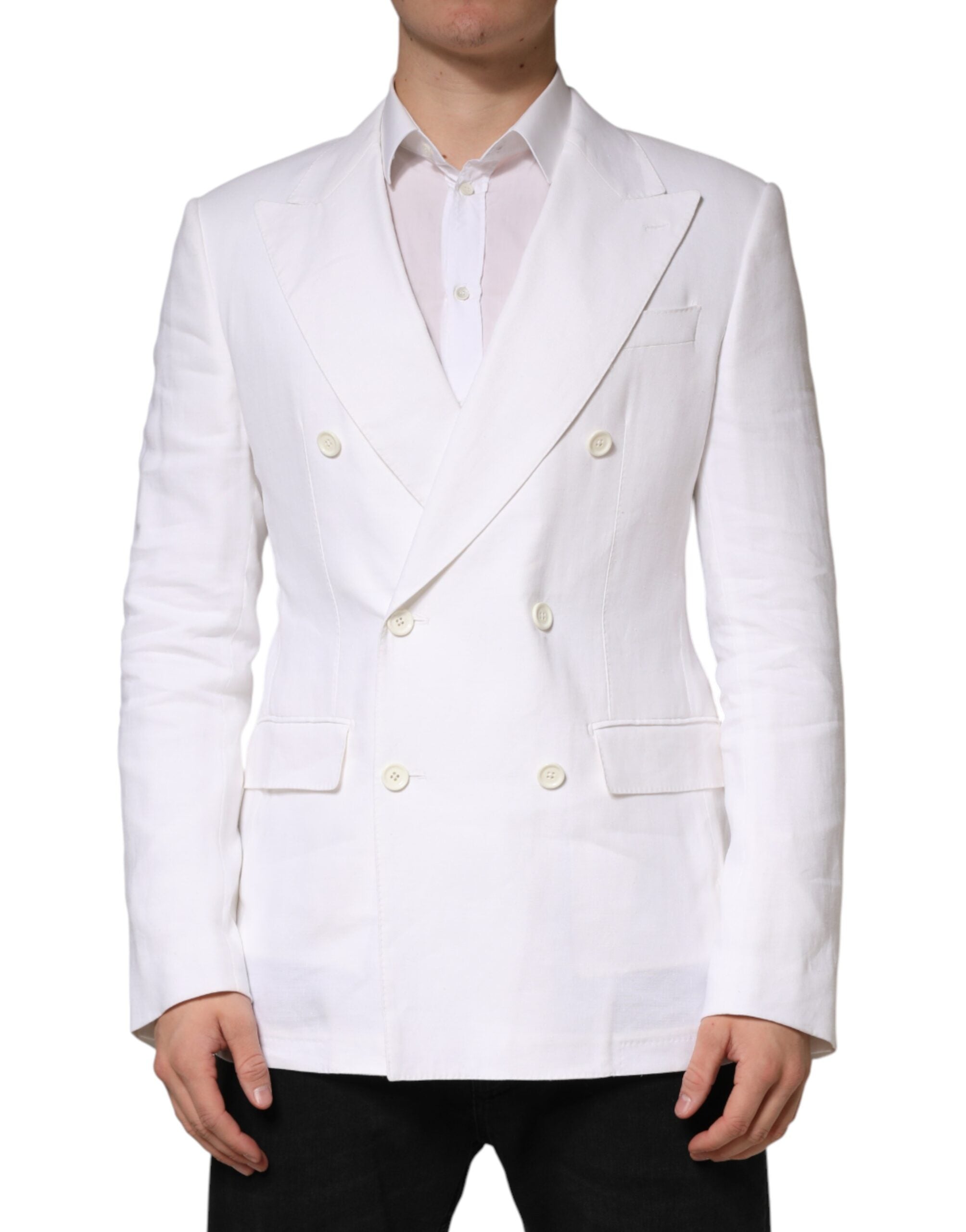 Dolce & Gabbana White Linen Double Breasted 2 Button Men's Blazer (Pre-Owned)