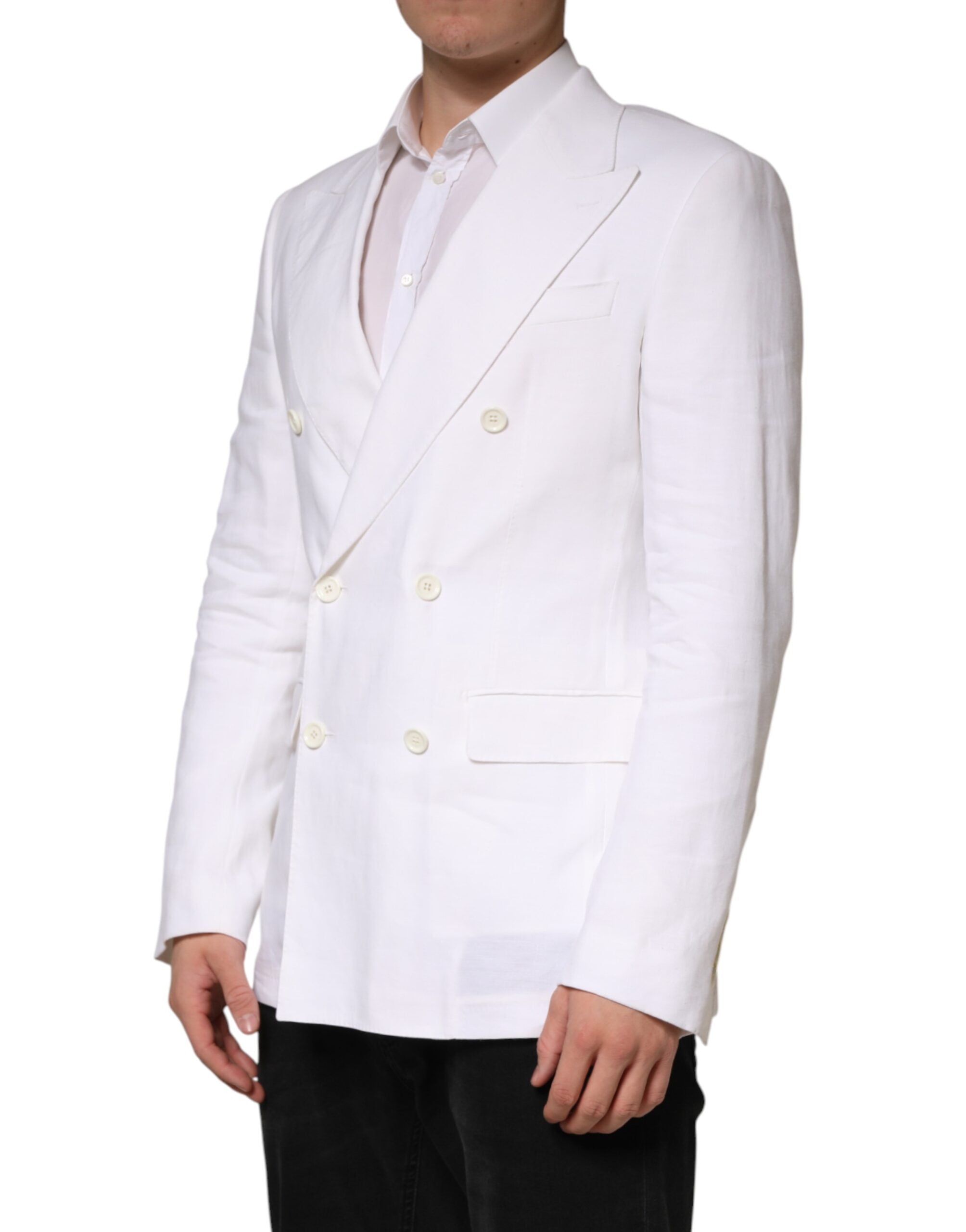 Dolce & Gabbana White Linen Double Breasted 2 Button Men's Blazer (Pre-Owned)