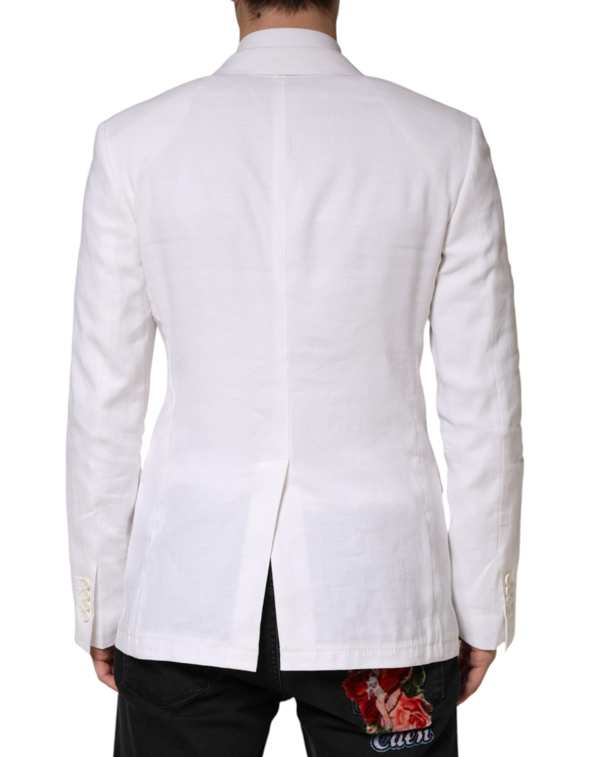 Dolce & Gabbana White Linen Double Breasted 2 Button Men's Blazer (Pre-Owned)