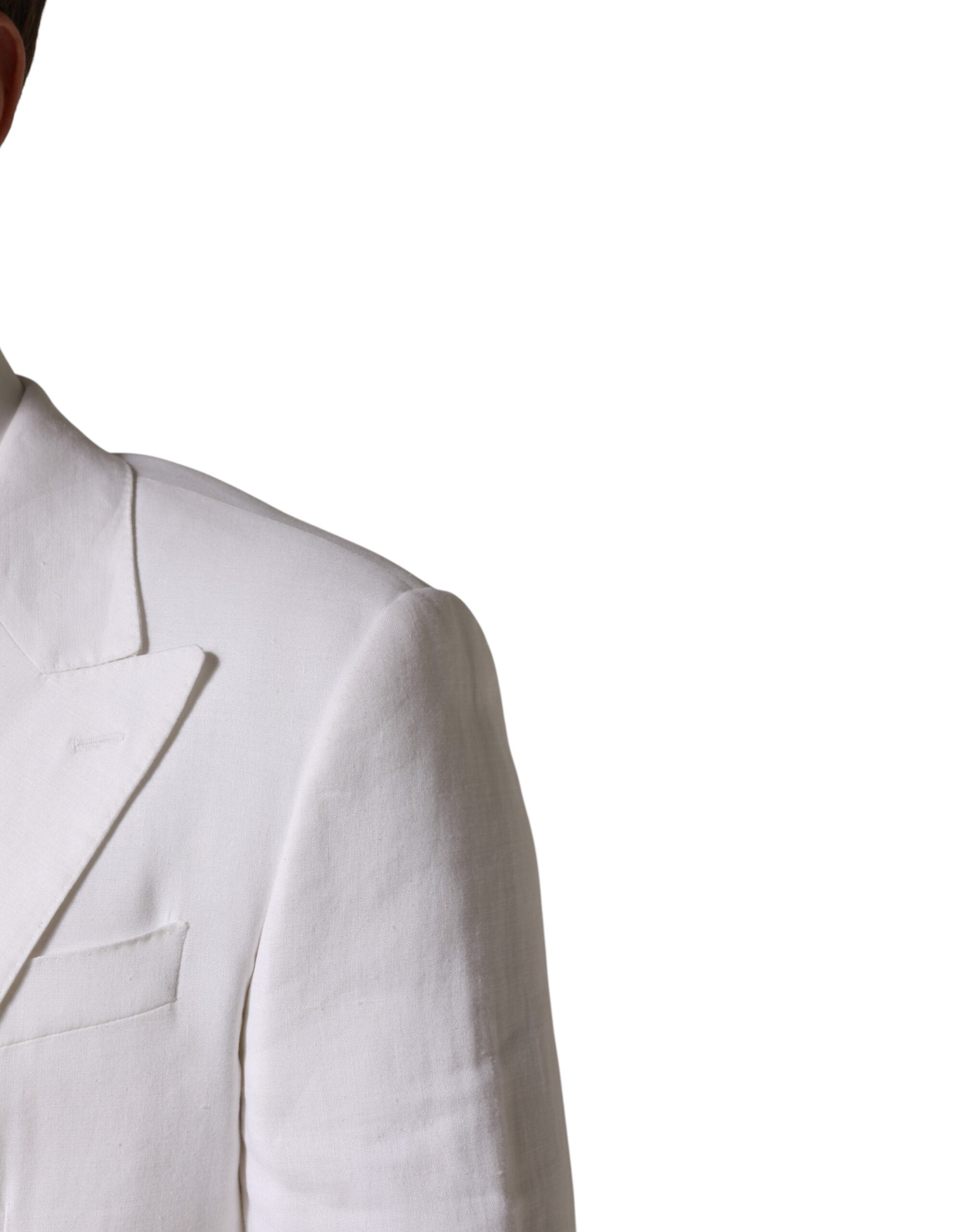 Dolce & Gabbana White Linen Double Breasted 2 Button Men's Blazer (Pre-Owned)