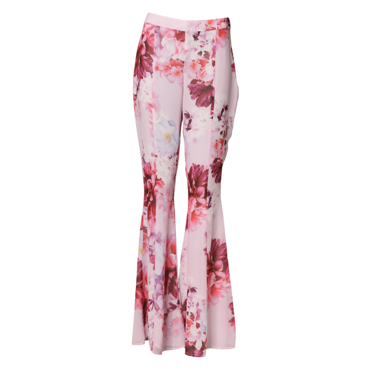 Guess By Marciano Pink Floral Flared High Waist Trouser Women's Pants (Pre-Owned)