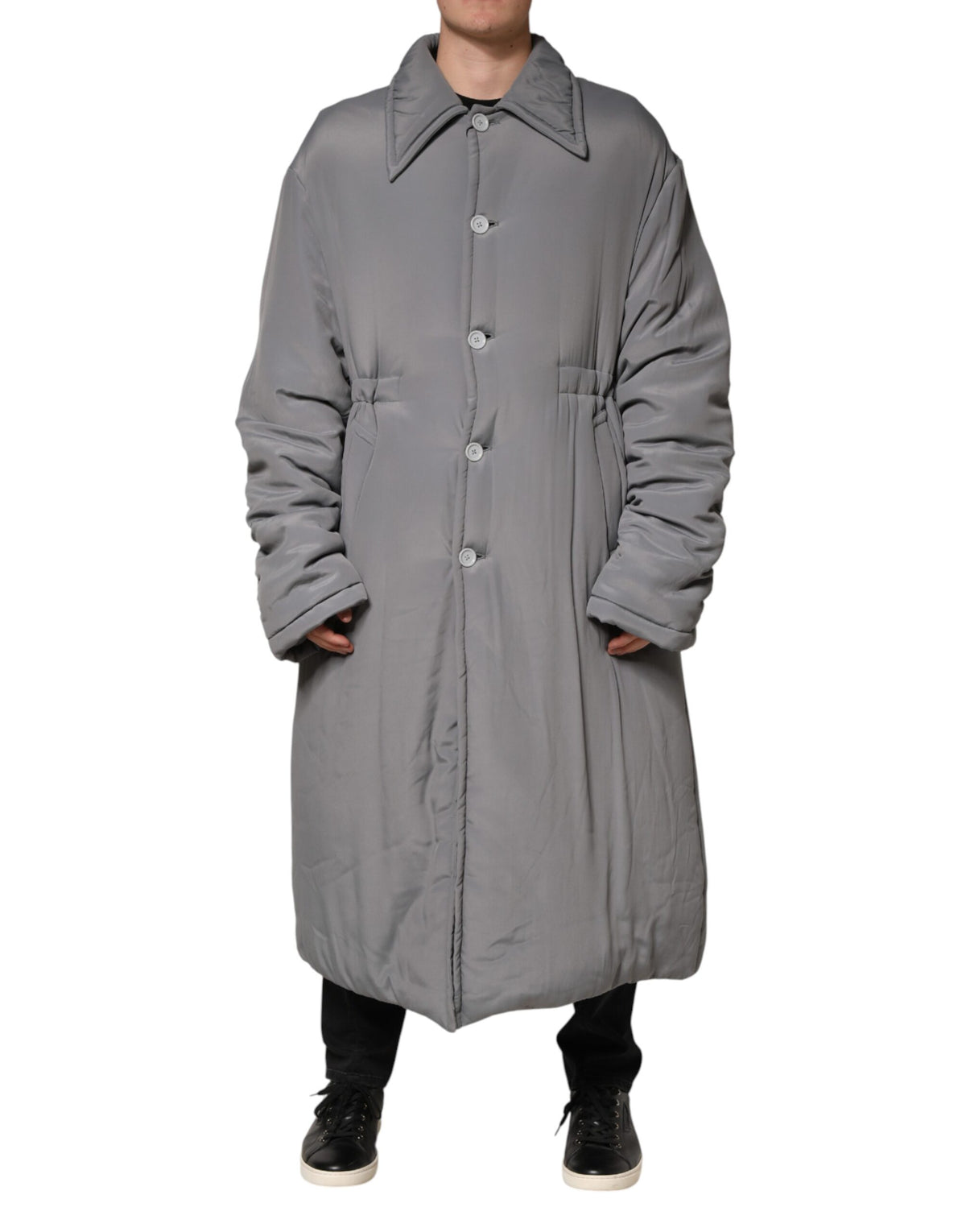 Dolce & Gabbana Gray Acetate Padded Collared Coat Men's Jacket (Pre-Owned)