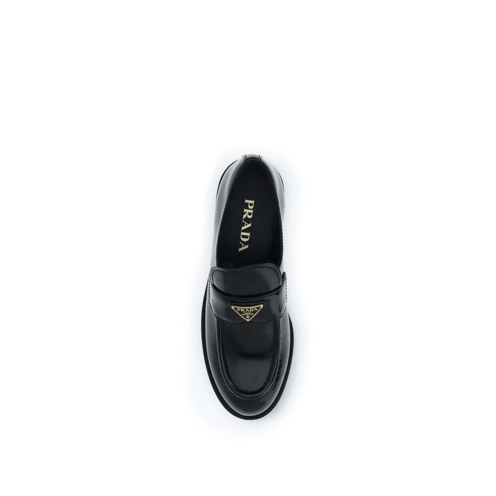 Prada Black Calf Leather Bos Taurus Slip-On Women's Loafers