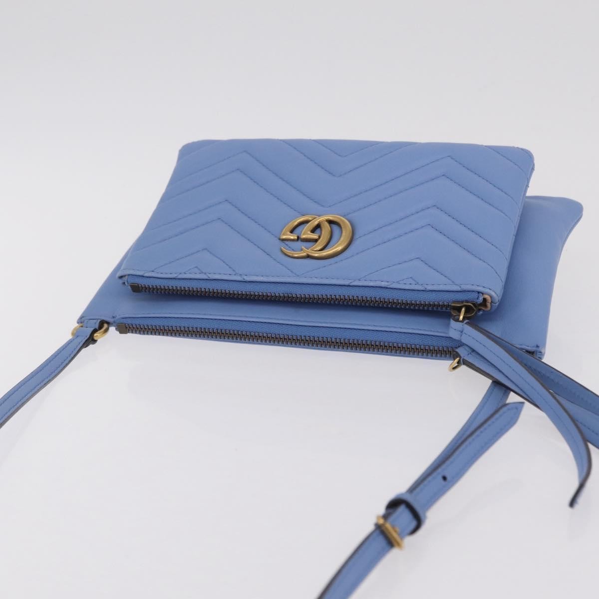 Gucci Gg Marmont Double Matelasse Leather Blue Leather Crossbody Bag Bag (Pre-Owned)