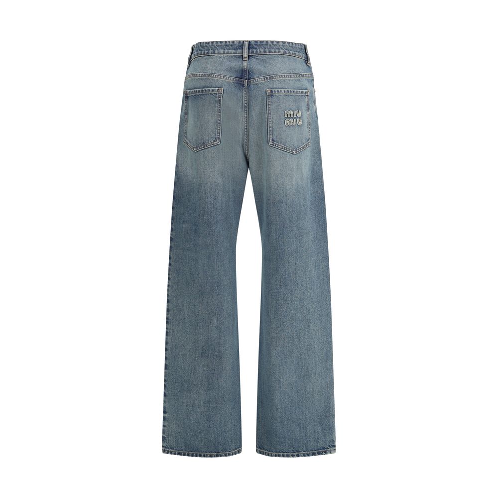 Miu Miu Blue Cotton Straight-Leg Women's Jeans