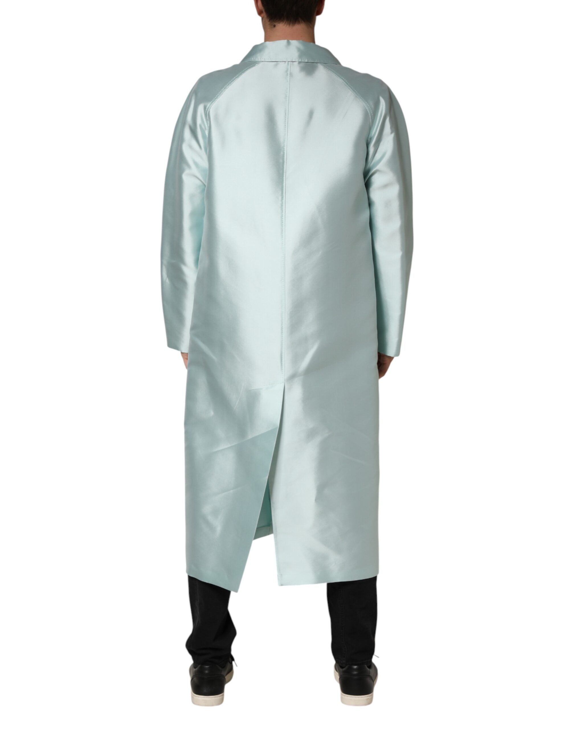Dolce & Gabbana Teal Satin Collared Long Trench Coat Men's Jacket (Pre-Owned)