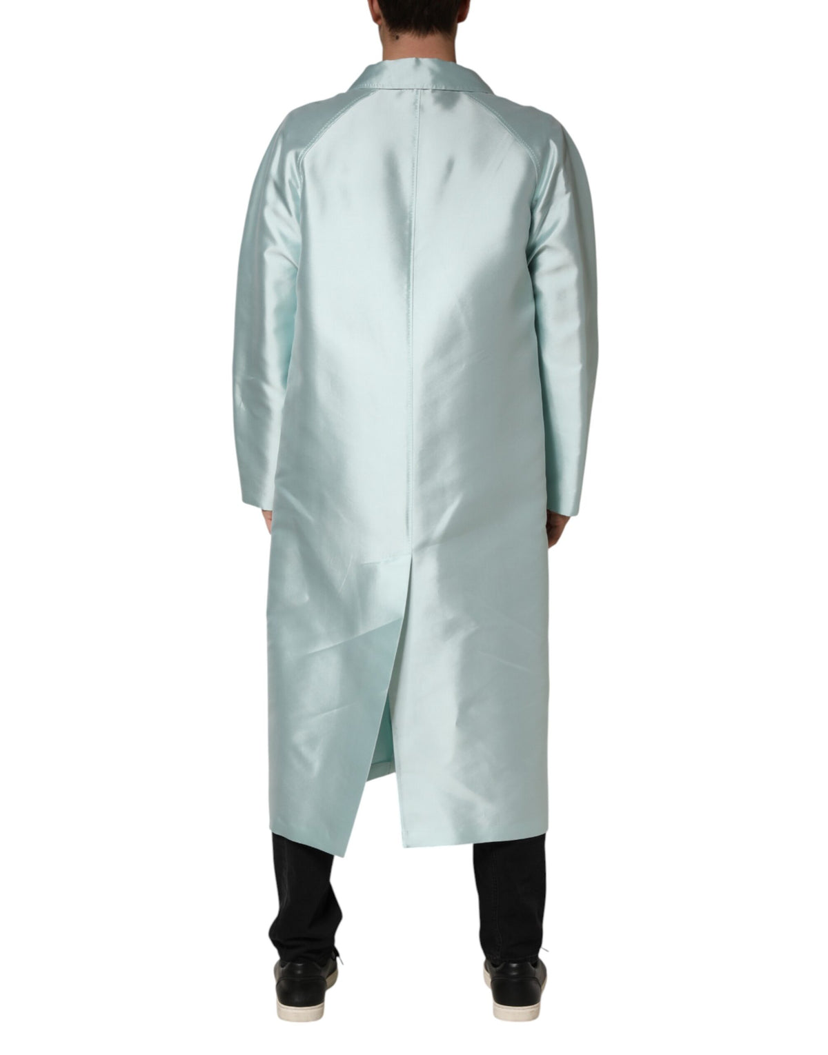 Dolce & Gabbana Teal Satin Collared Long Trench Coat Men's Jacket (Pre-Owned)