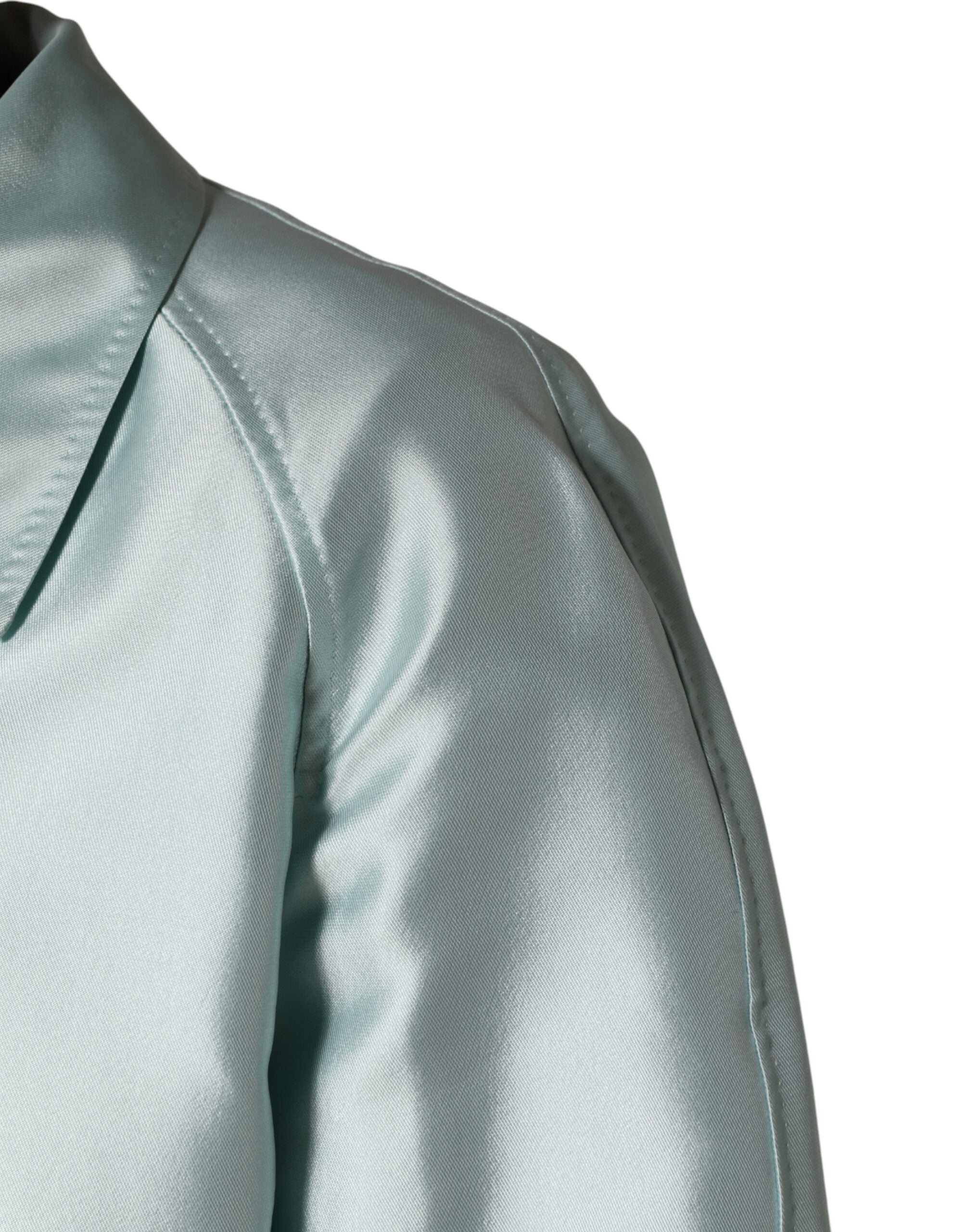 Dolce & Gabbana Teal Satin Collared Long Trench Coat Men's Jacket (Pre-Owned)
