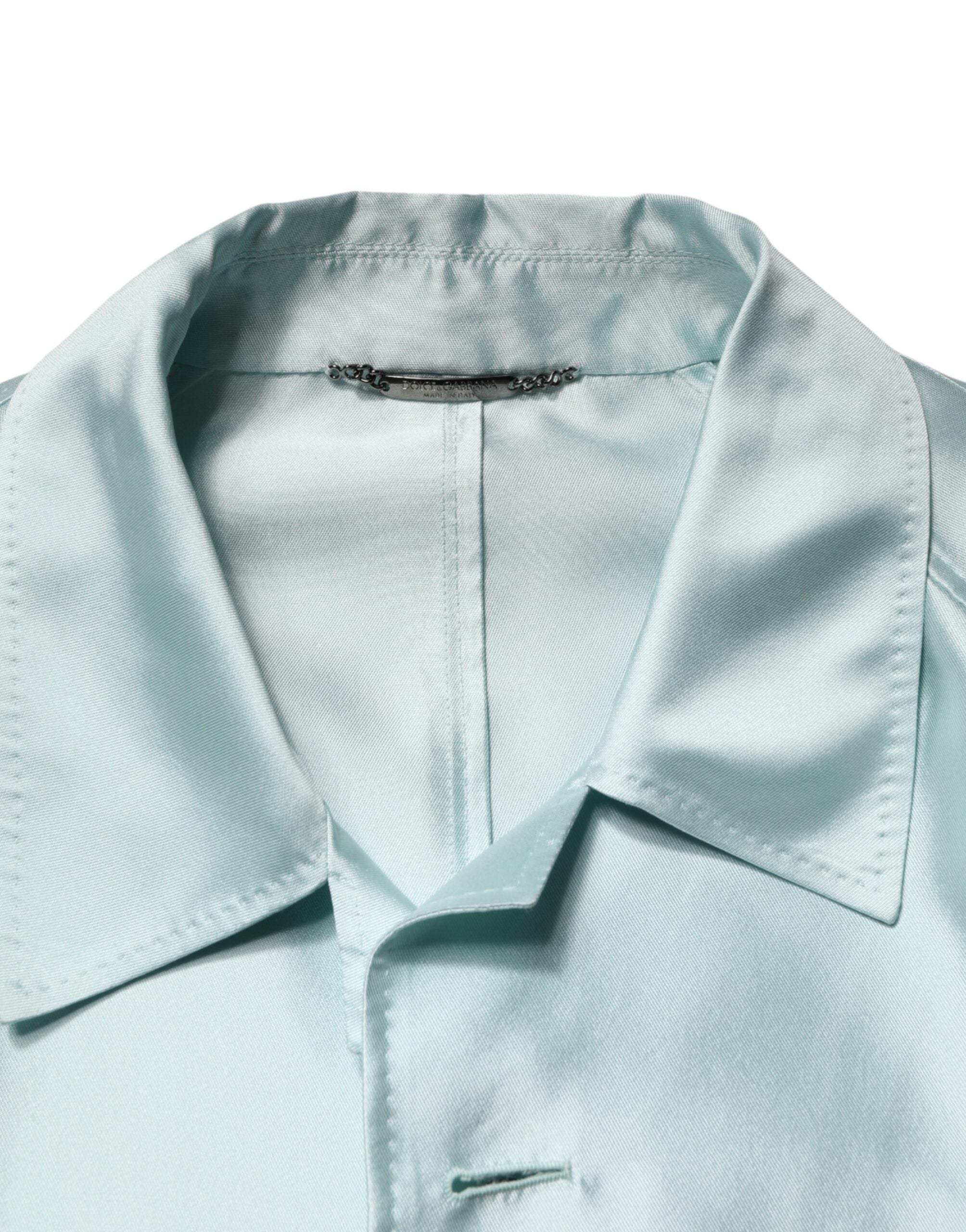 Dolce & Gabbana Teal Satin Collared Long Trench Coat Men's Jacket (Pre-Owned)