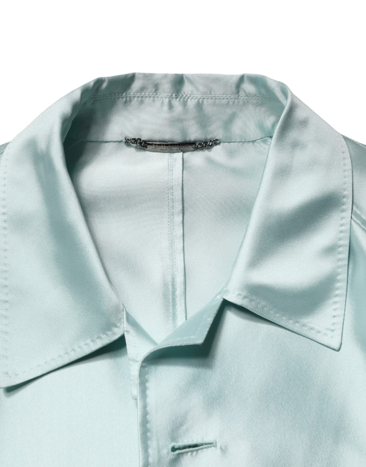 Dolce & Gabbana Teal Satin Collared Long Trench Coat Men's Jacket (Pre-Owned)