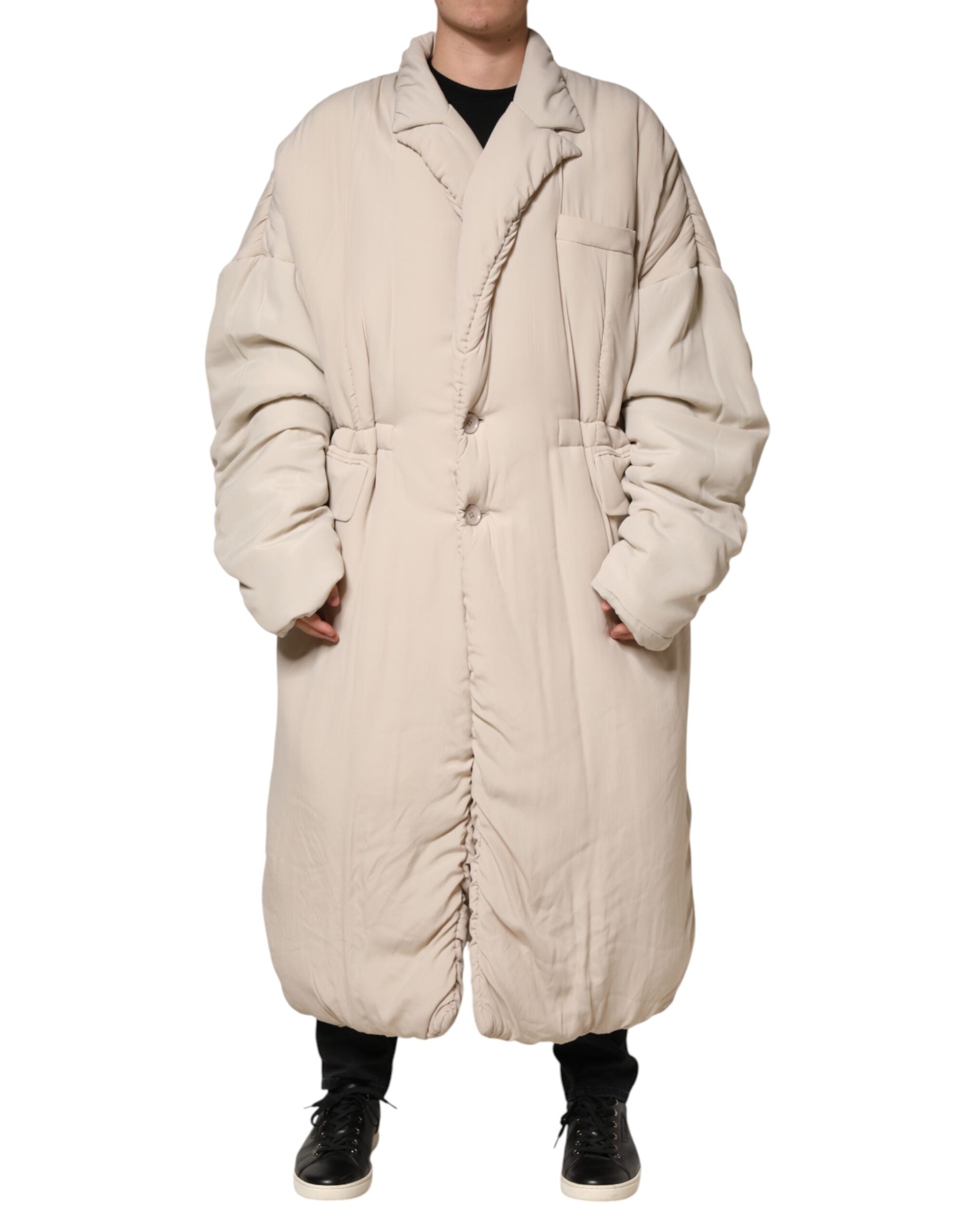 Dolce & Gabbana Beige Padded Collared Long Trench Coat Men's Jacket (Pre-Owned)